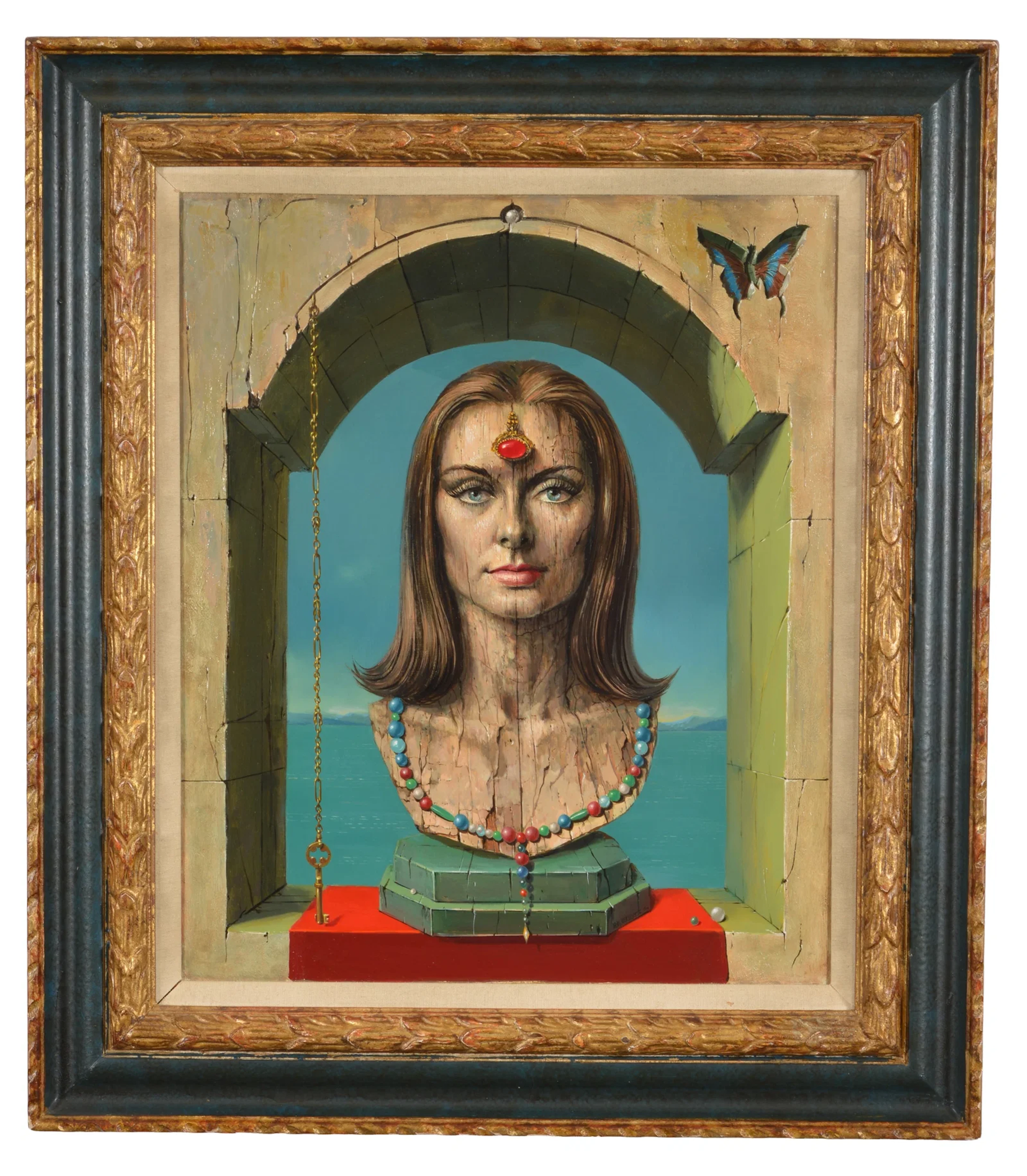 Raymond A Whyte 1923-2002. Surreal tromp l'oeil of woman. 1964. Oil