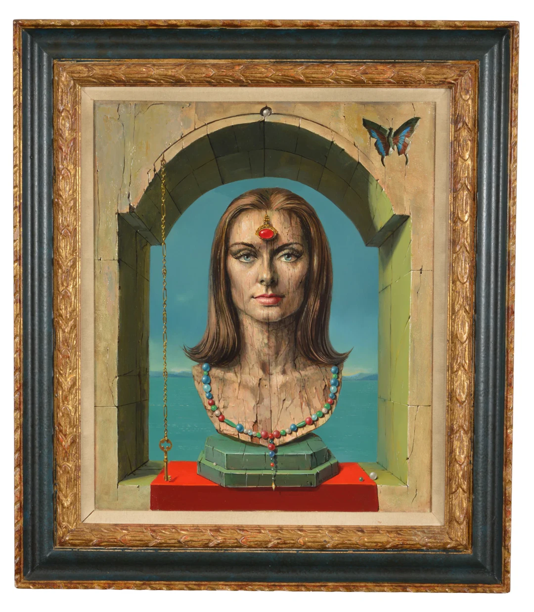 Raymond A Whyte 1923-2002. Surreal tromp l'oeil of woman. 1964. Oil