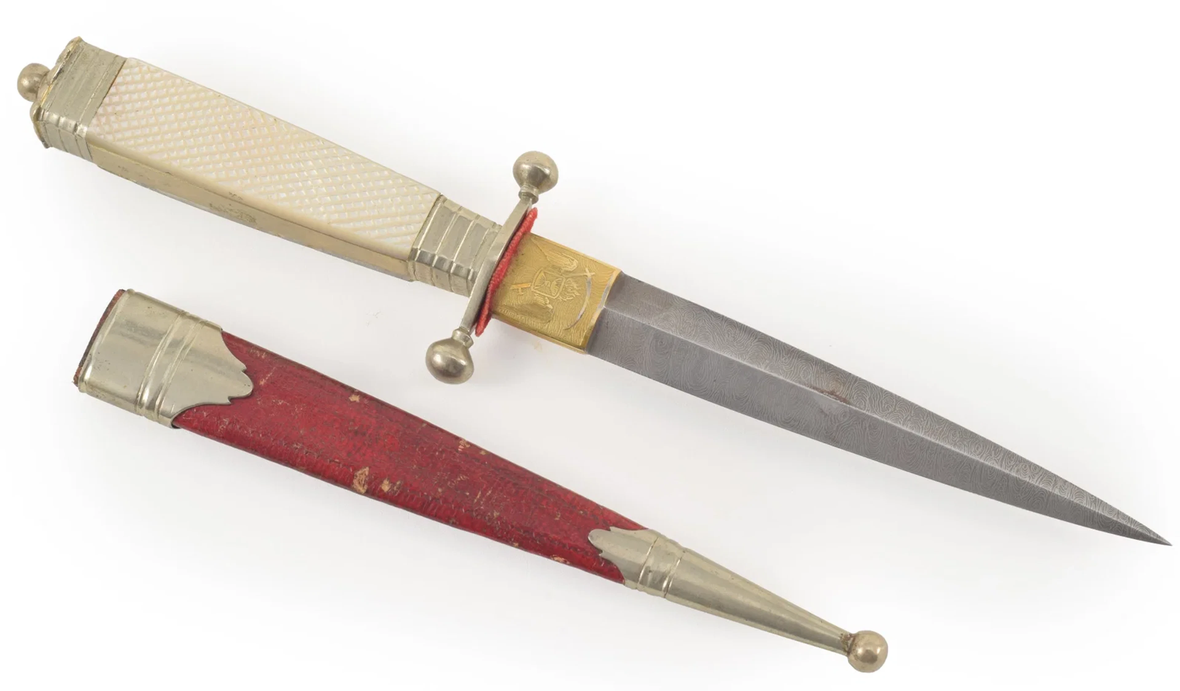 Early American Masonic Memento Mori Damascus Dagger, ca. 1820-1840.