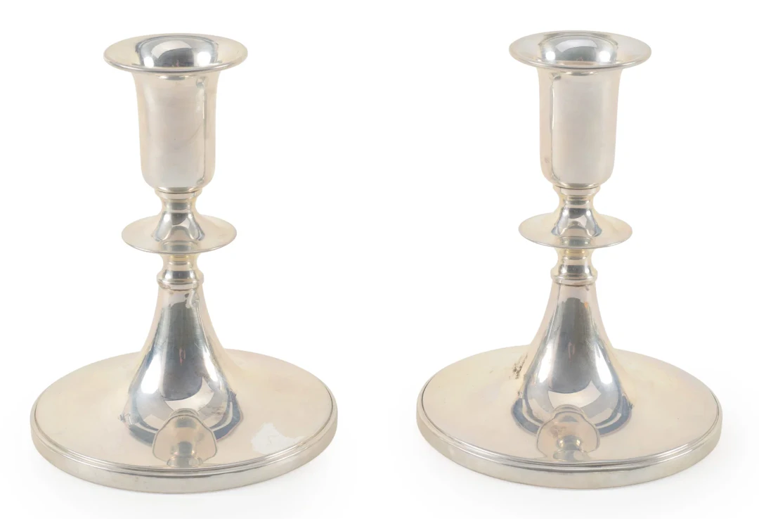 Pair of Sterling silver colonial style weighted candelabra together