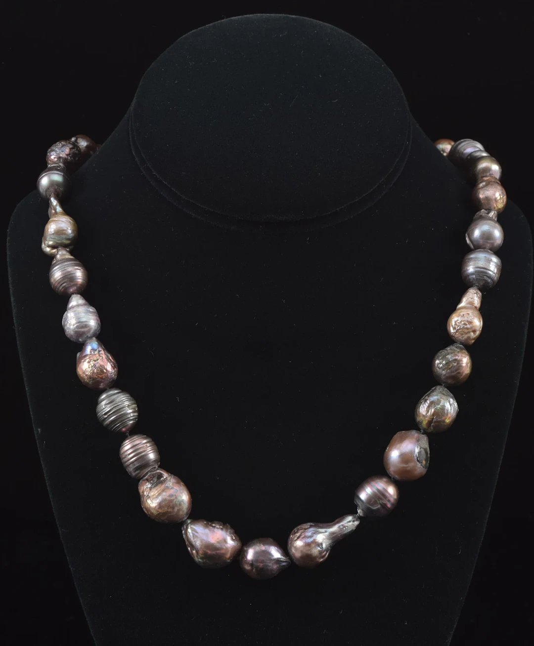 Baroque pearl necklace with vermeil clasp set with CZ. Marked on inside