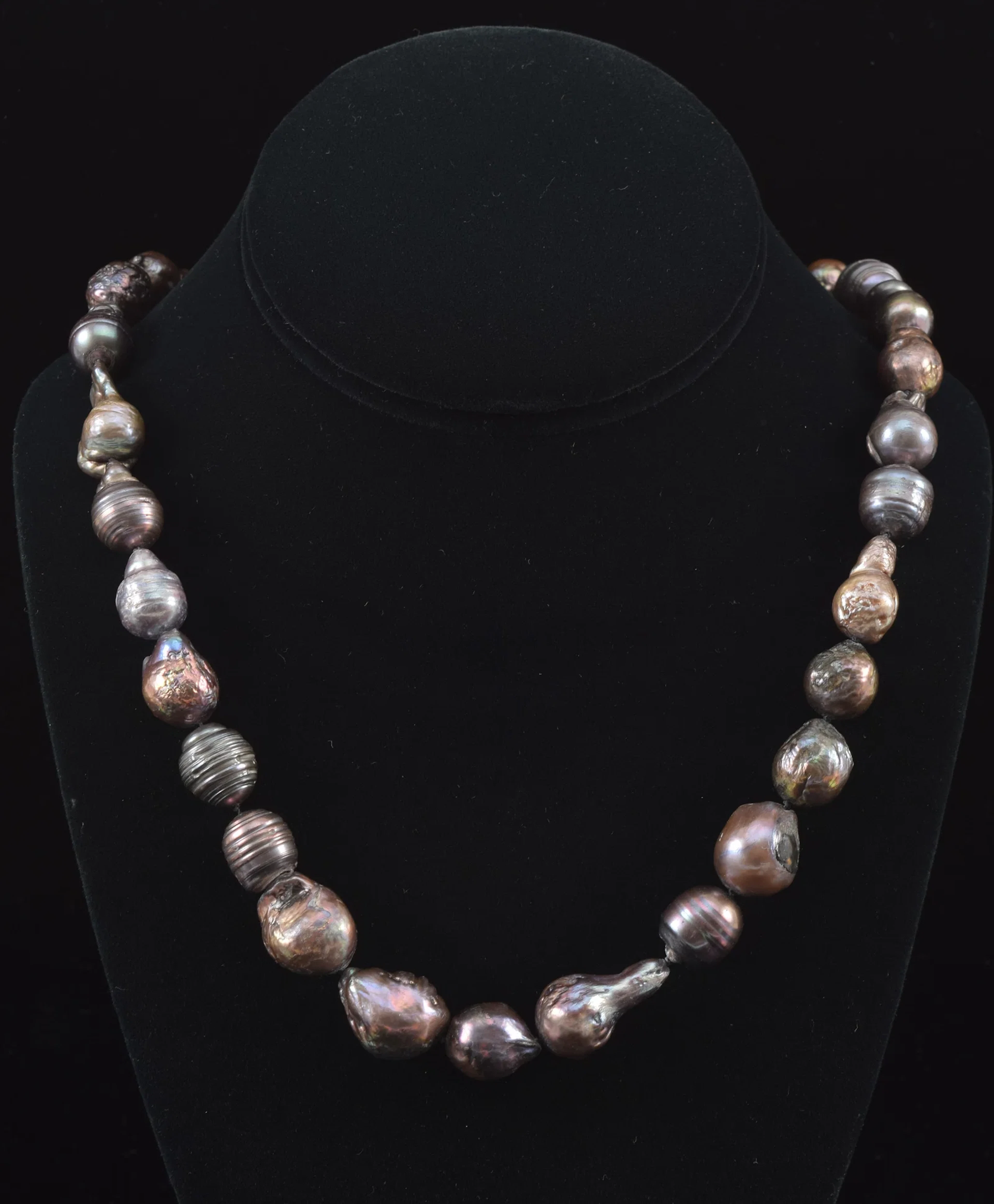 Baroque pearl necklace with vermeil clasp set with CZ. Marked on inside