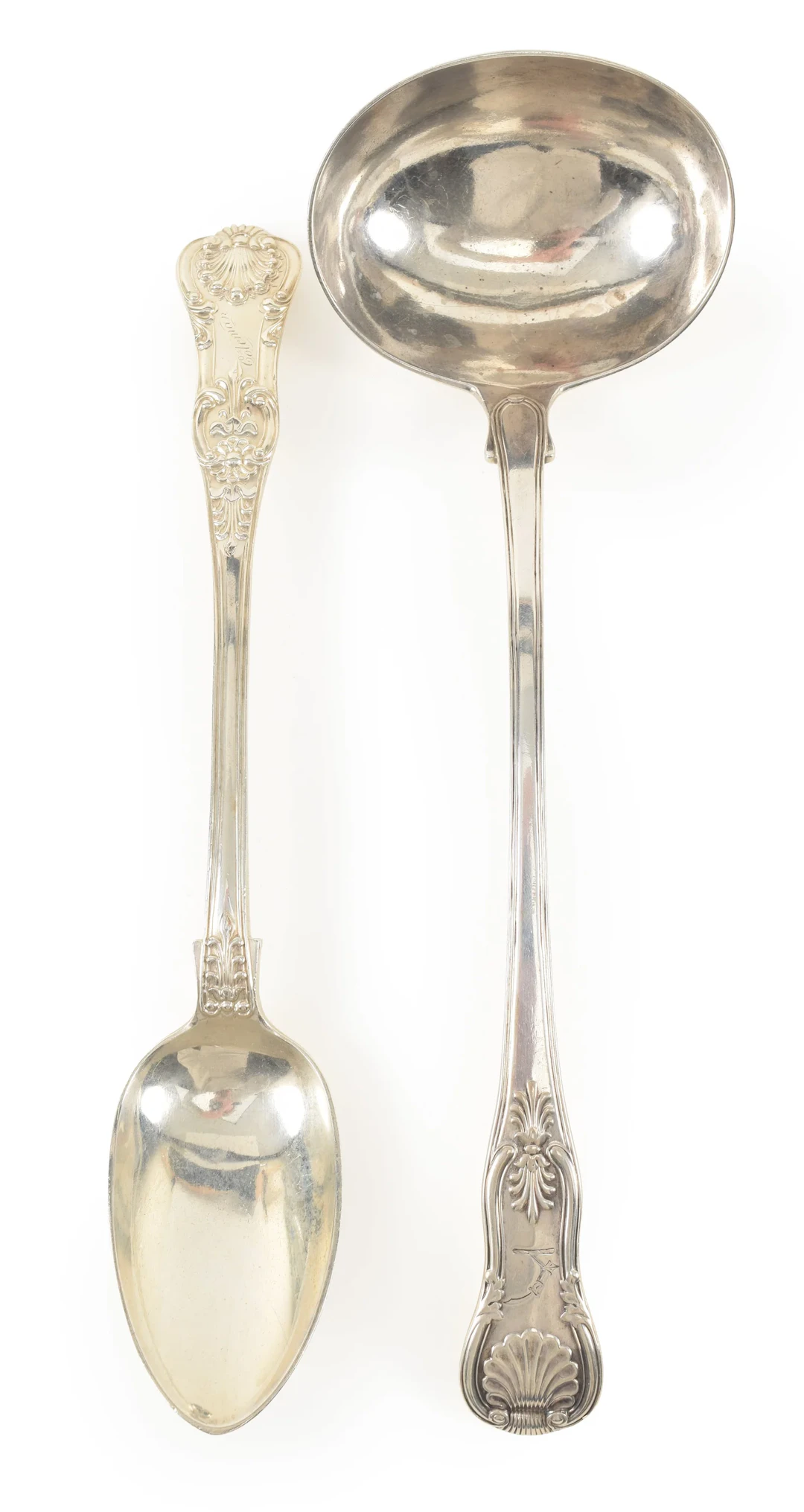 2 English sterling silver King's Pattern serving items, an Edinburgh