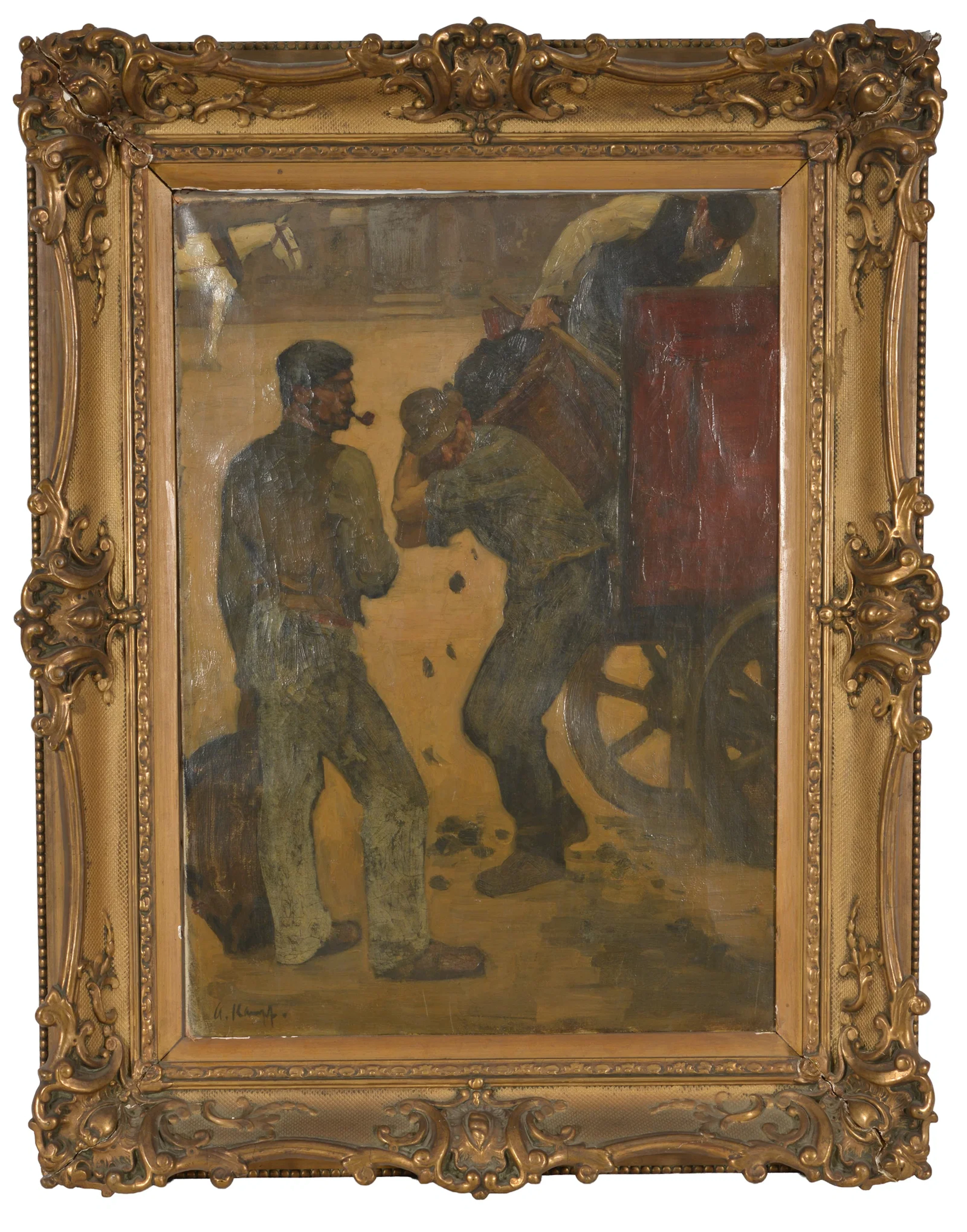 Arthur Kampf. German 1864-1950. Workers hauling coal. Signed lower