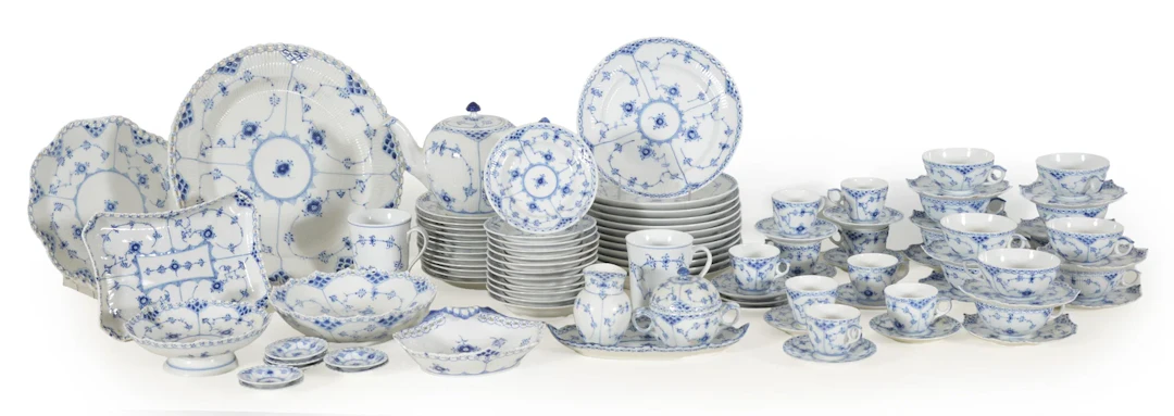 Royal Copenhagen Blue Fluted Half Lace pattern China service with