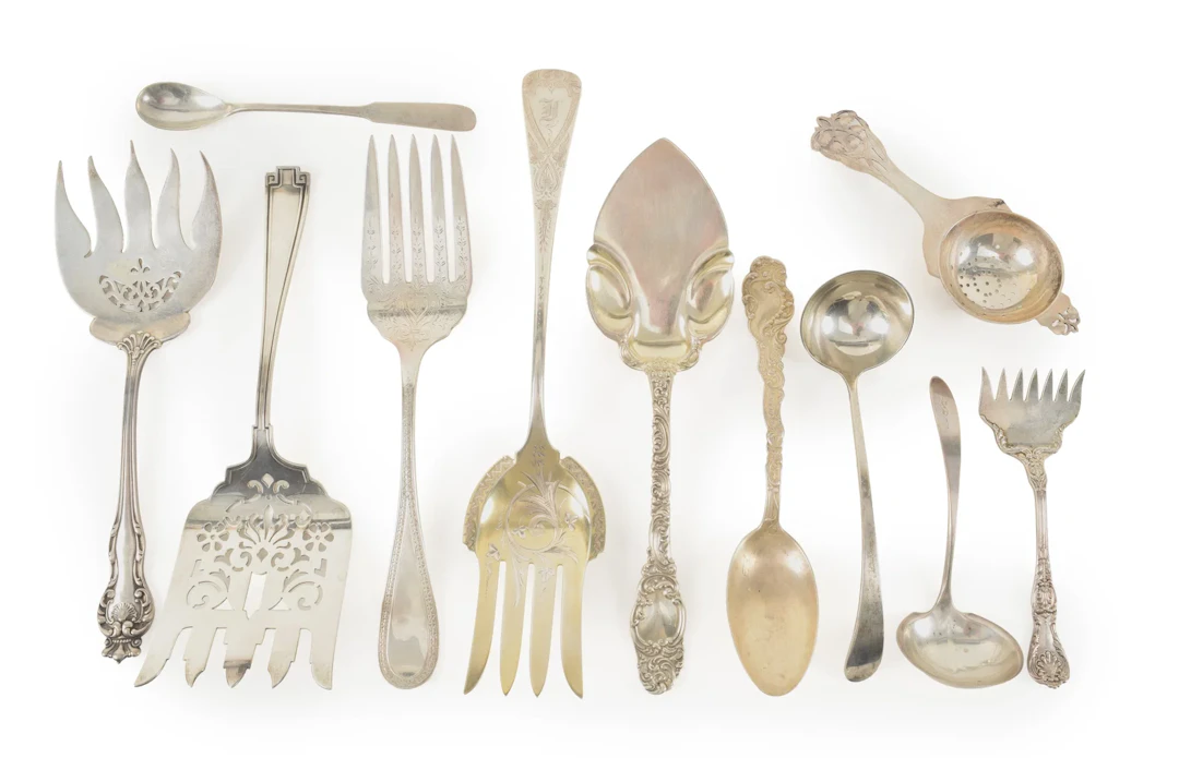 11 Assorted sterling silver serving pieces, mostly American, 19th