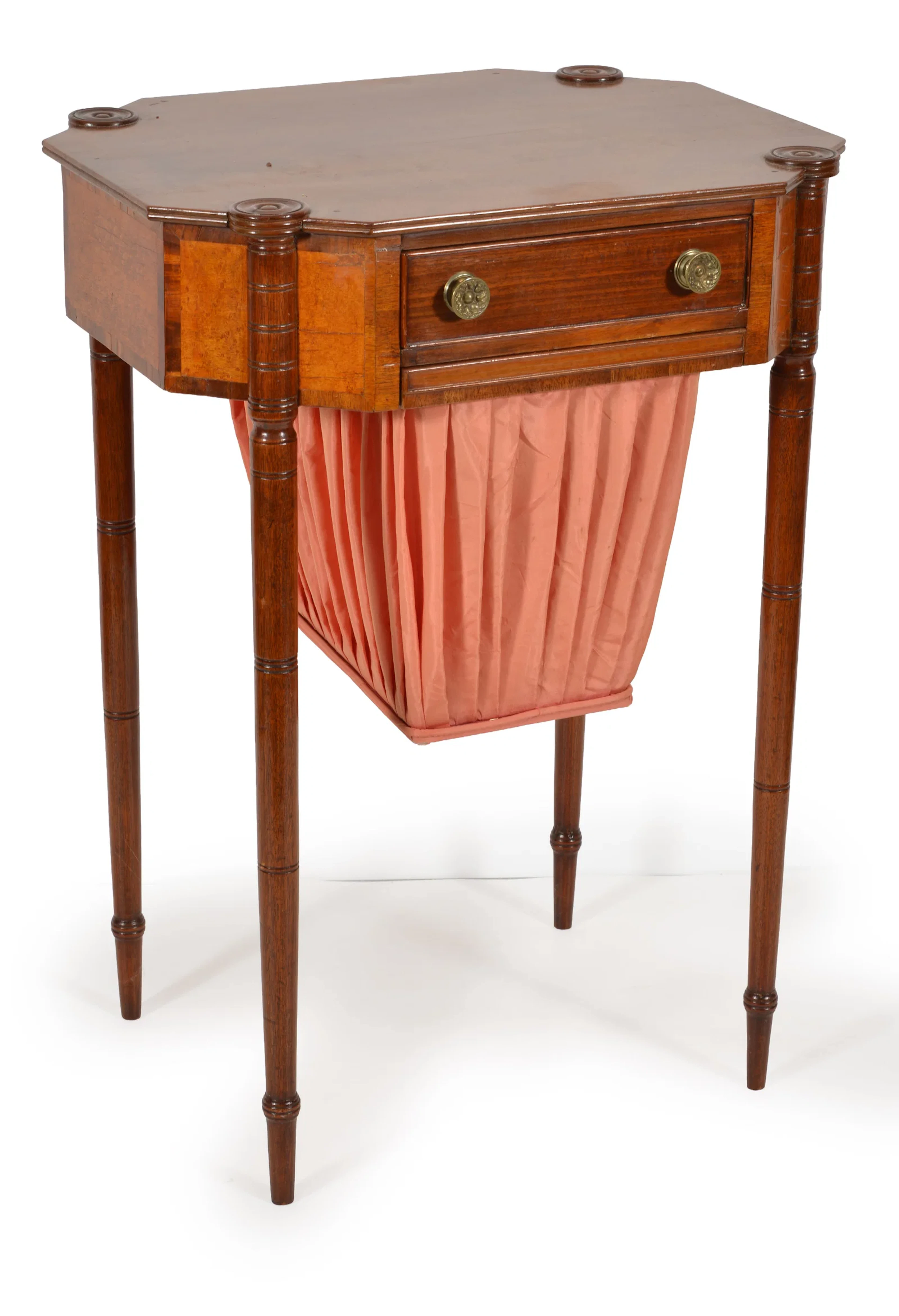 Federal mahogany octagonal top sewing table with cross banded and