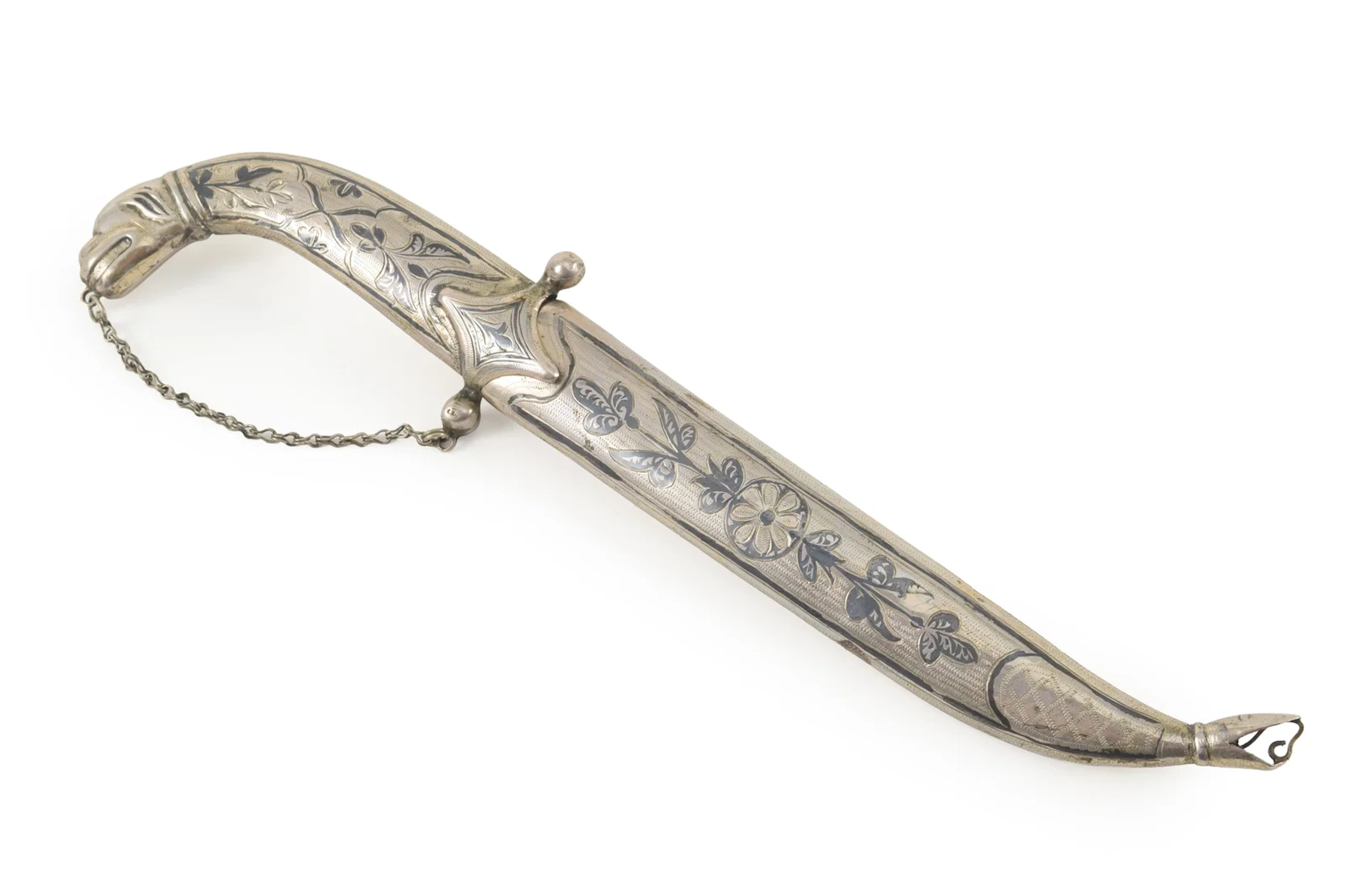 Caucasian Dagestan Silver and Niello Dagger, Early 20th Century. Entire