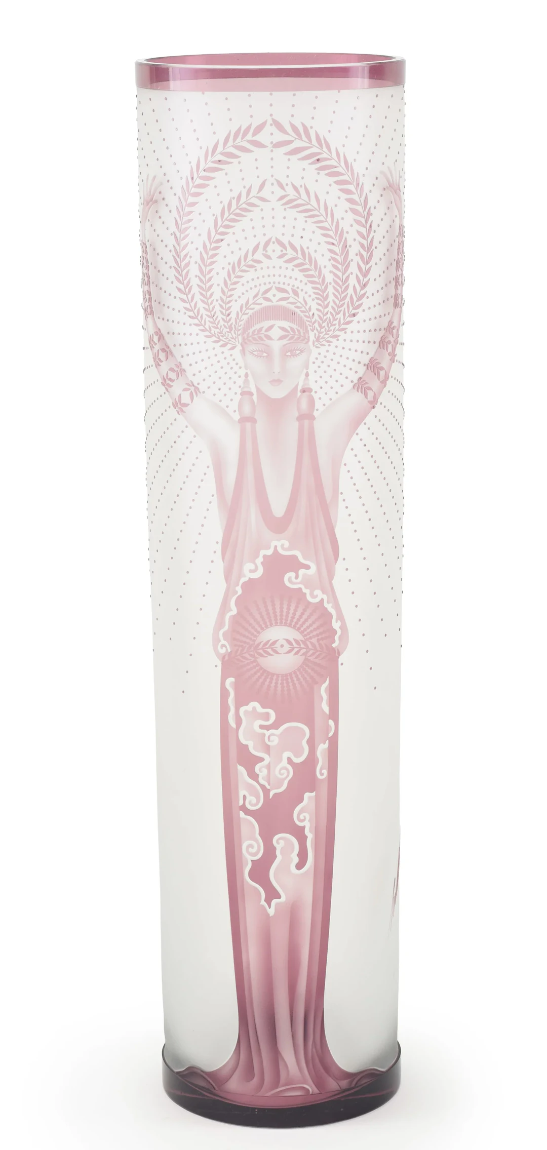 Erte "Diana" limited edition glass vase. Art Deco style frosted and