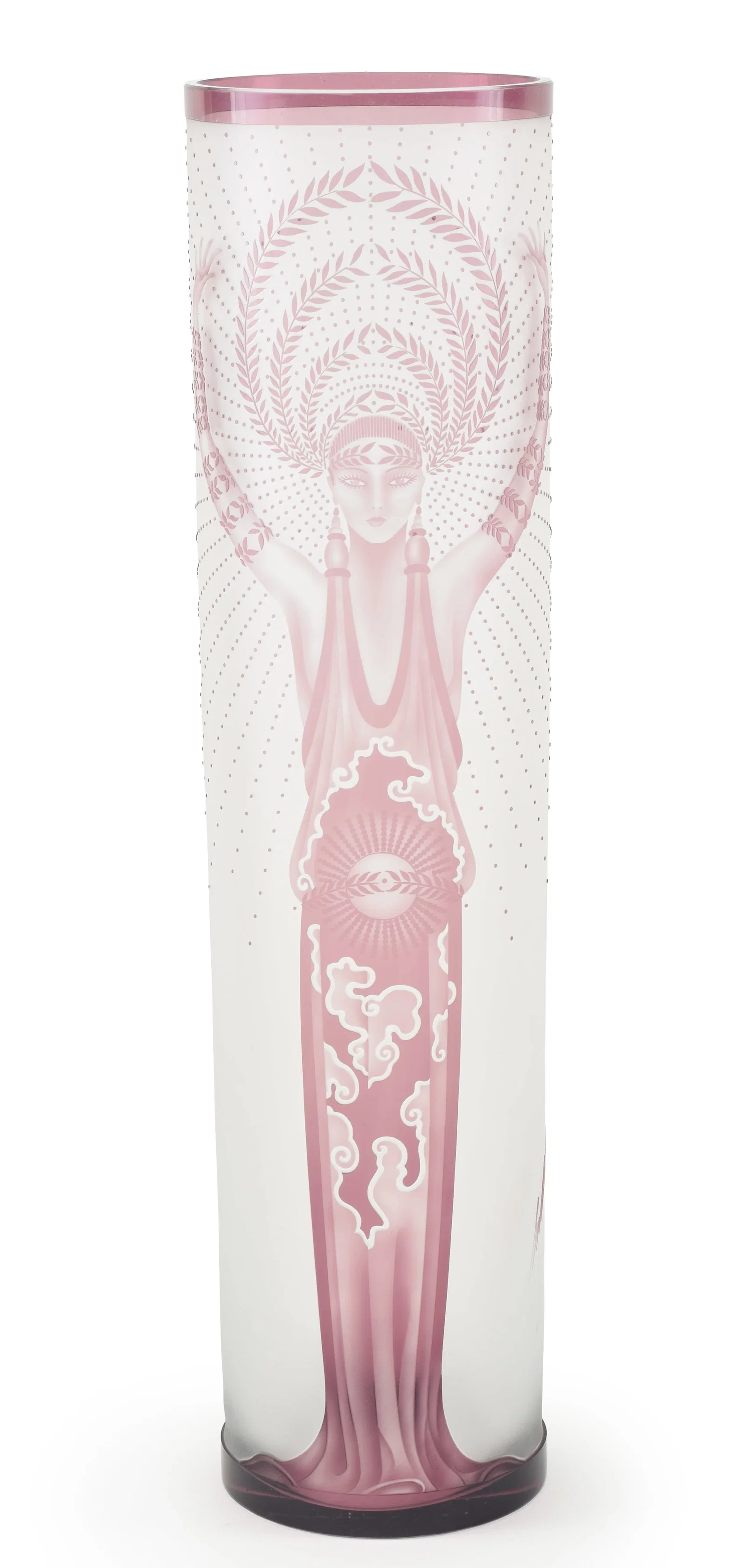 Erte "Diana" limited edition glass vase. Art Deco style frosted and