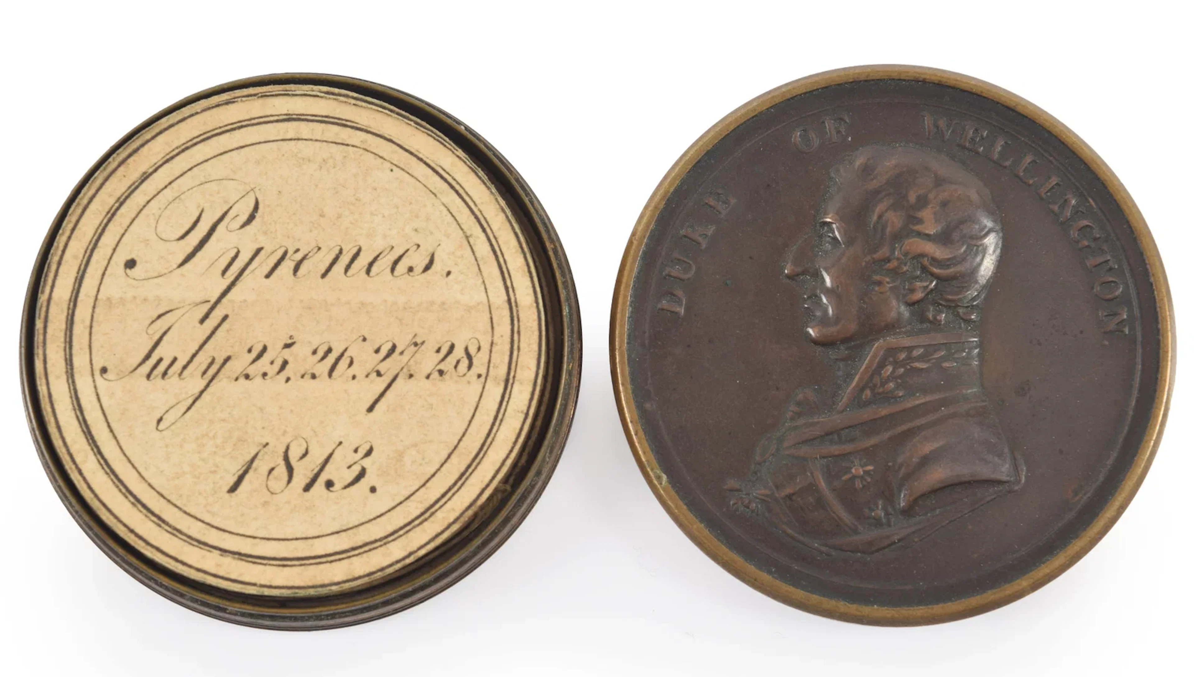 Early 19th Century patinated copper commemorative box The Duke of