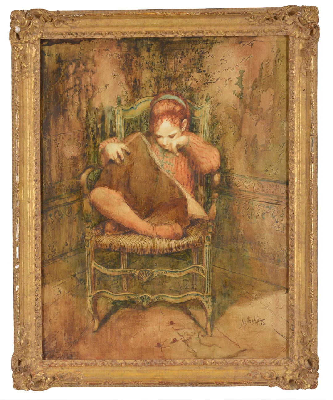 Conger Metcalf. Titled on back Hillary's Chair, young girl reading