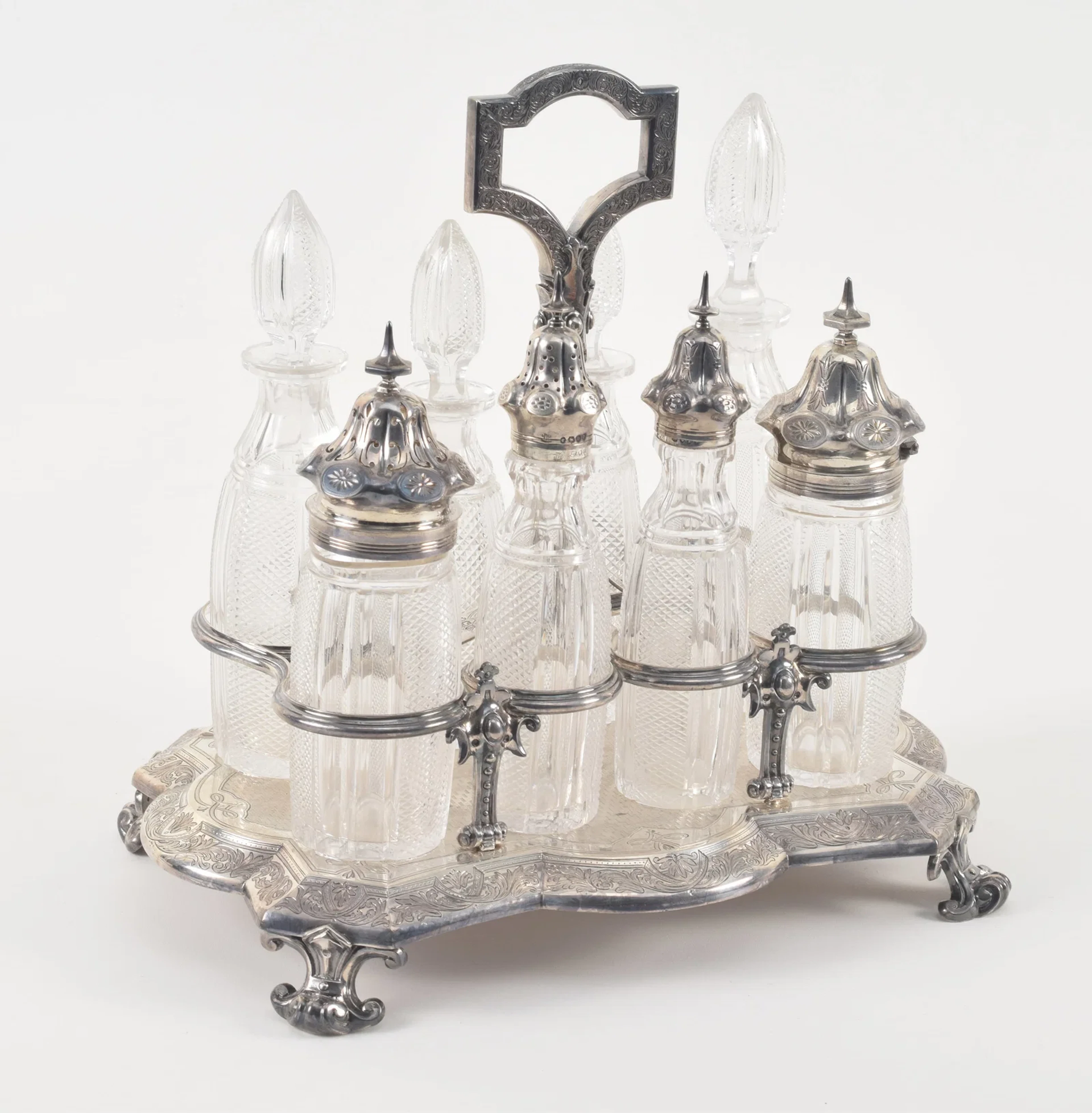 Victorian Sterling silver and silver mounted crystal cruet service