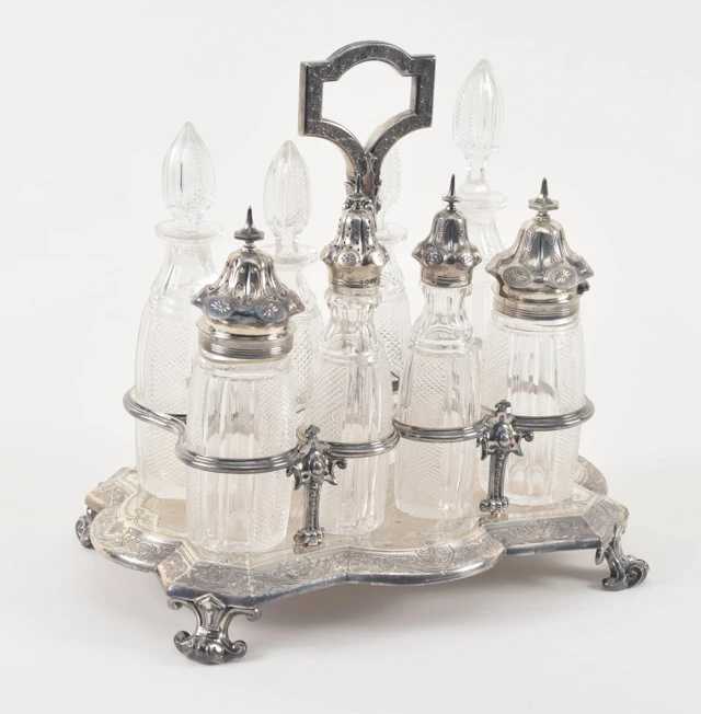 Victorian Sterling silver and silver mounted crystal cruet service