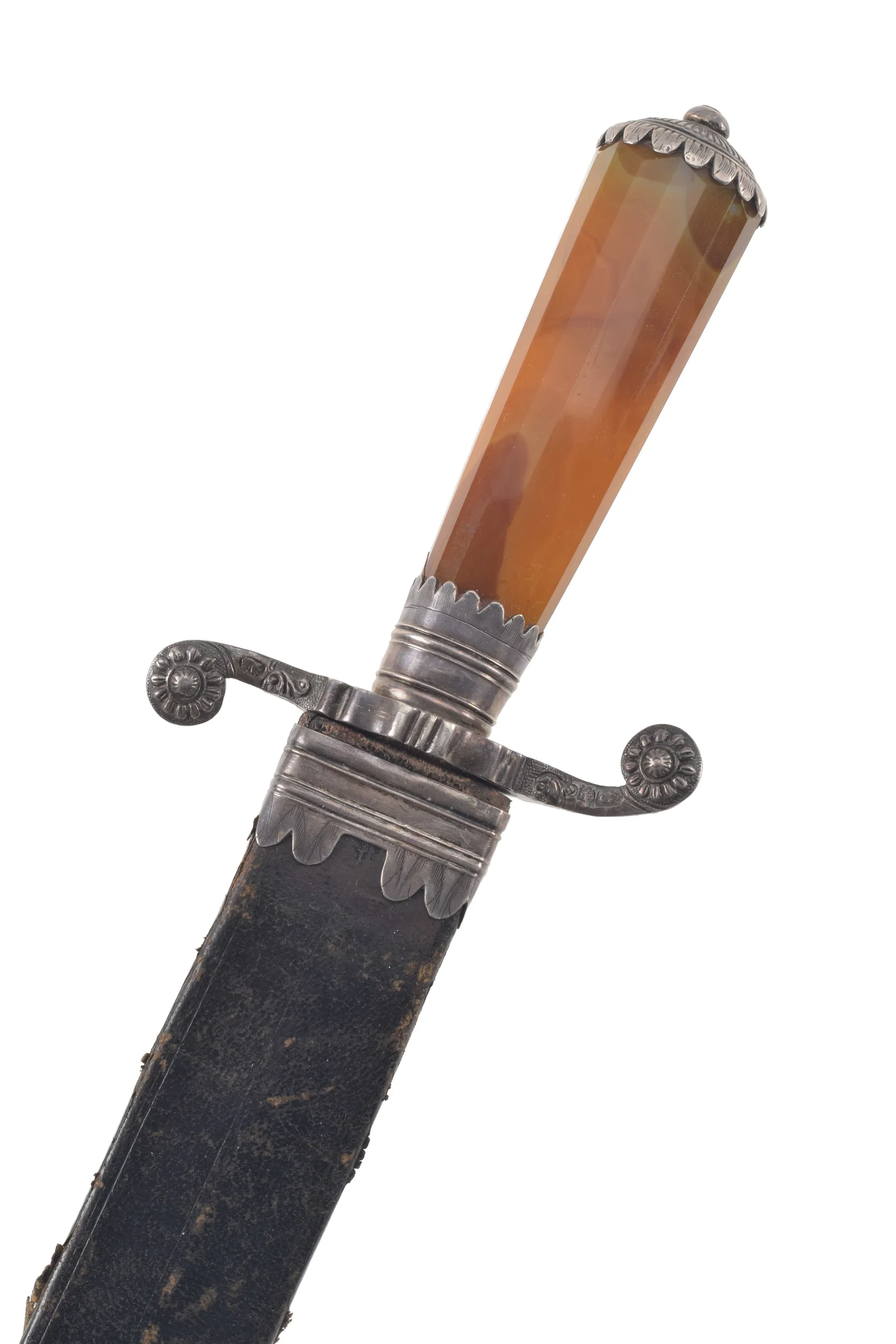 18th Century German silver-mounted agate hilt Hirschf?nger hunting