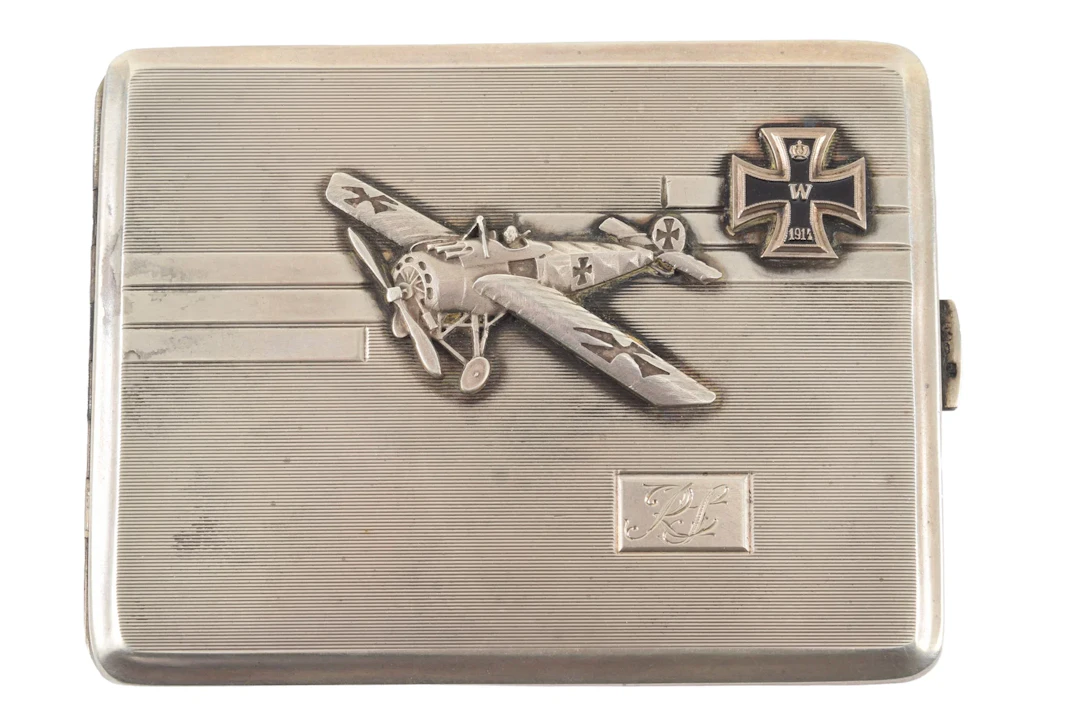WWI German Silver Aviation Cigarette Case, Possibly Paul Lotz, Jasta