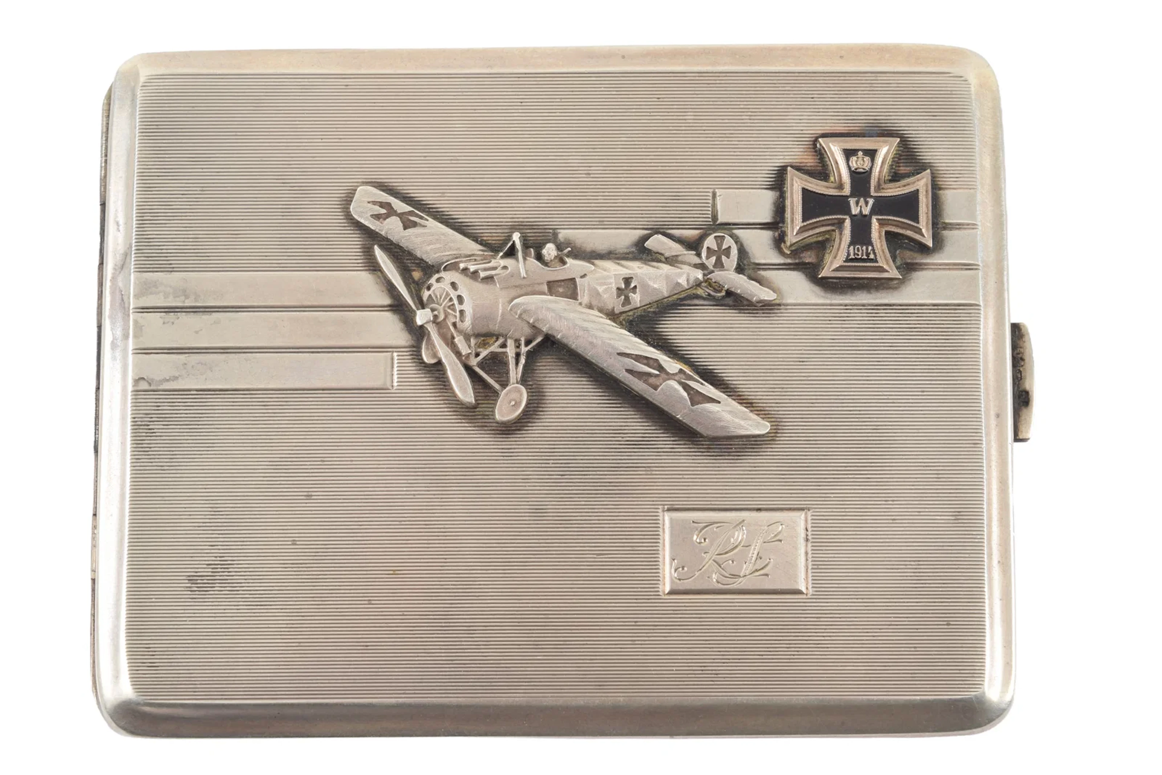 WWI German Silver Aviation Cigarette Case, Possibly Paul Lotz, Jasta