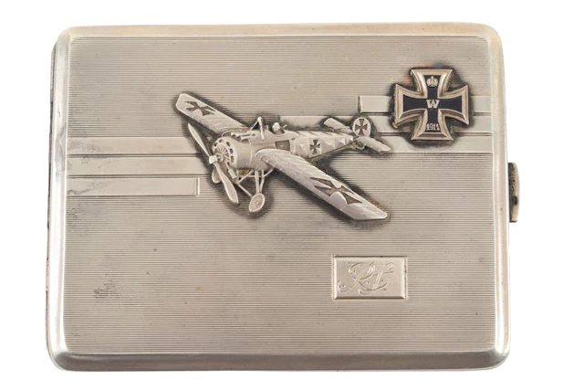 WWI German Silver Aviation Cigarette Case, Possibly Paul Lotz, Jasta