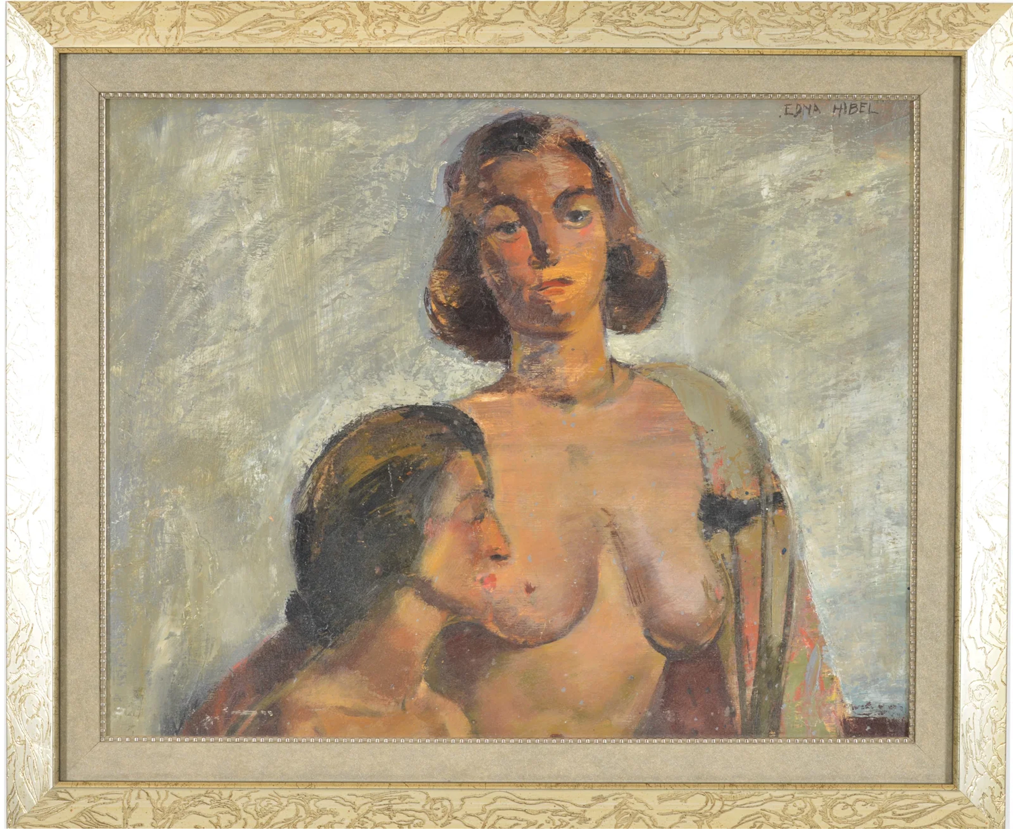 Edna Hibel, 1917-2014. 2 Nudes. Oil on panel. Signed upper right.