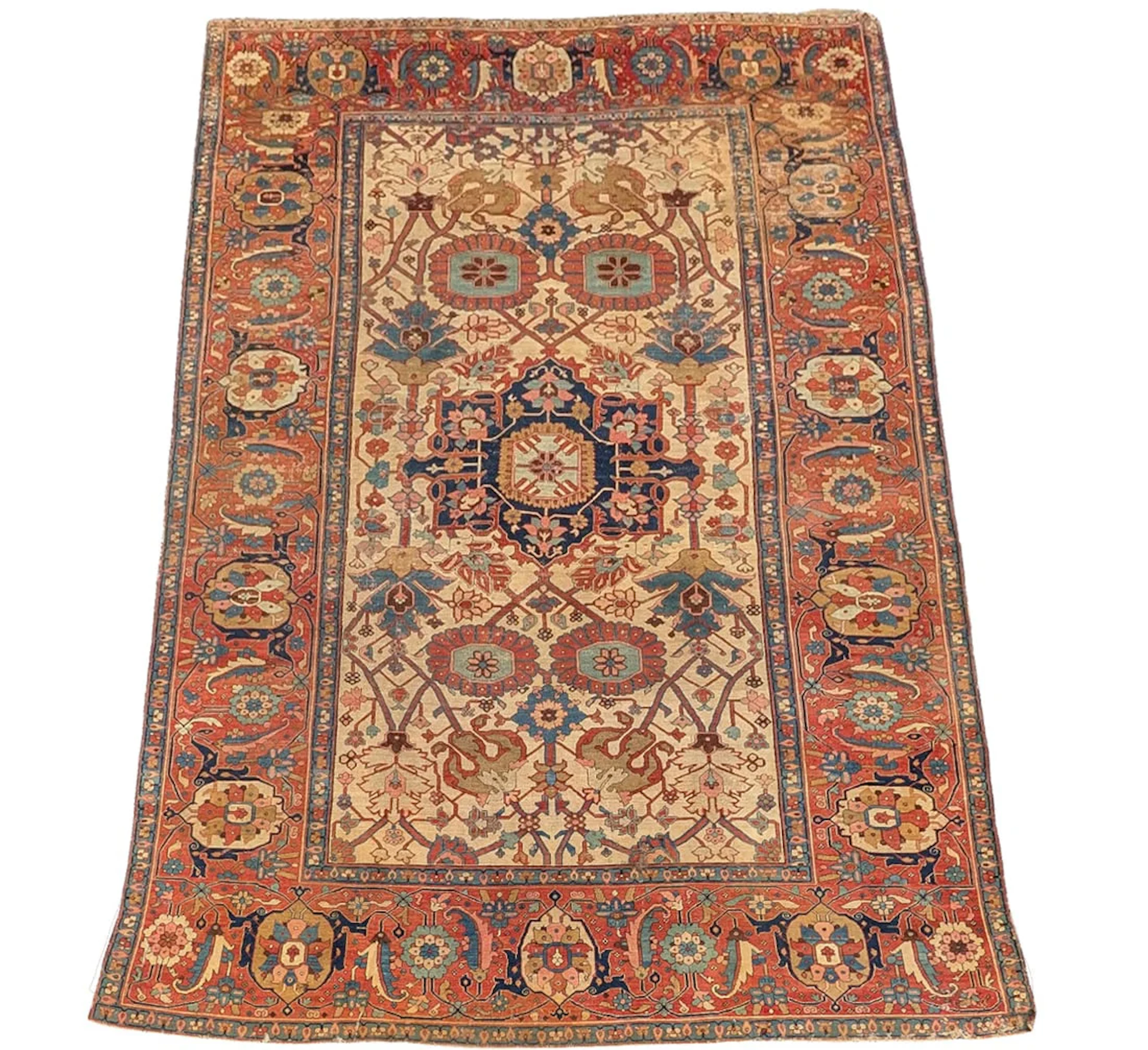 Antique Serapi room size carpet, late 19th century. Some areas of