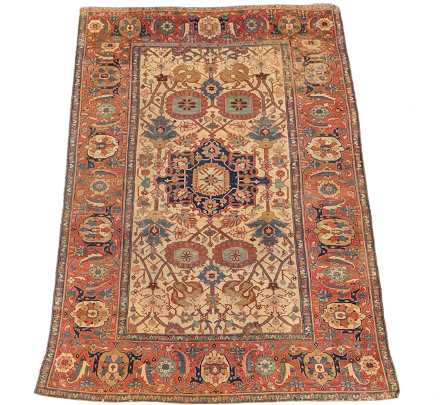 Antique Serapi room size carpet, late 19th century. Some areas of