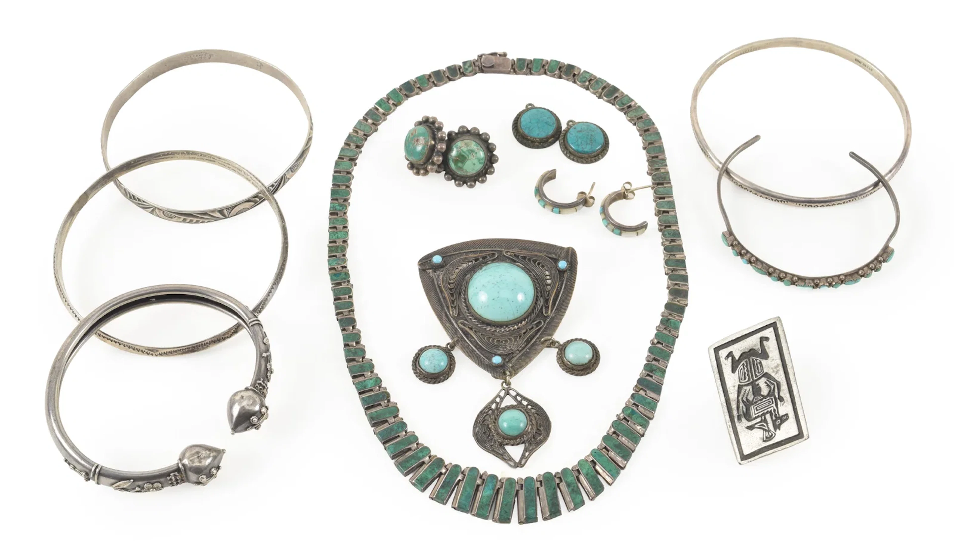 Lot of vintage southwest silver jewelry. To include: 1) Graduated