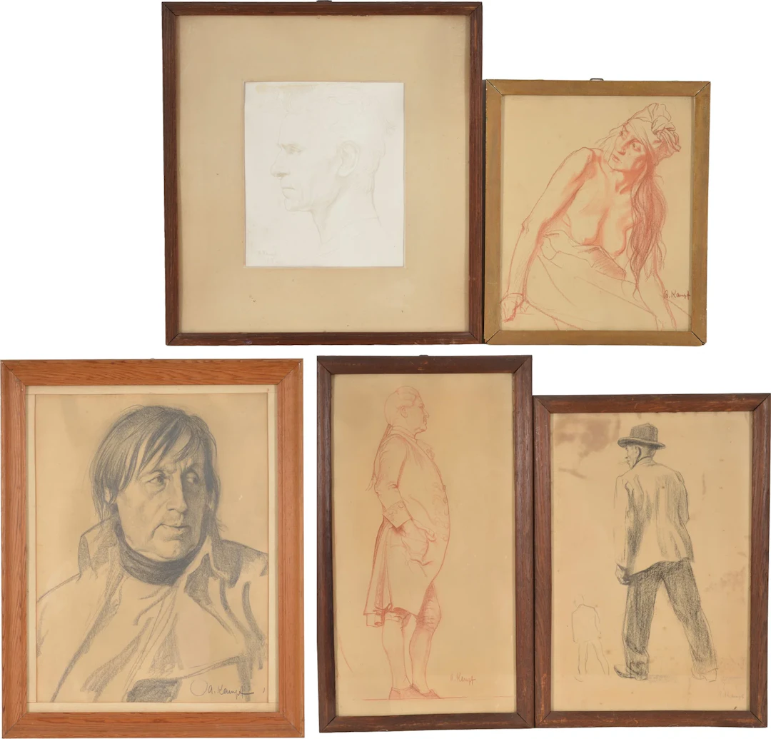 Arthur Kampf. German. 5 drawings. 1) Charcoal drawing of a man in