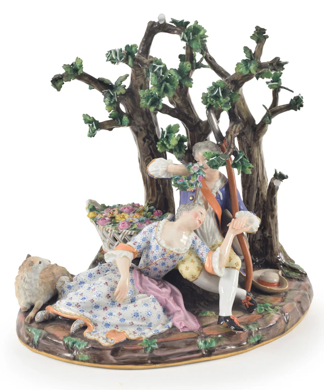 Meissen porcelain group of an amorous couple. Shepherd and a woman