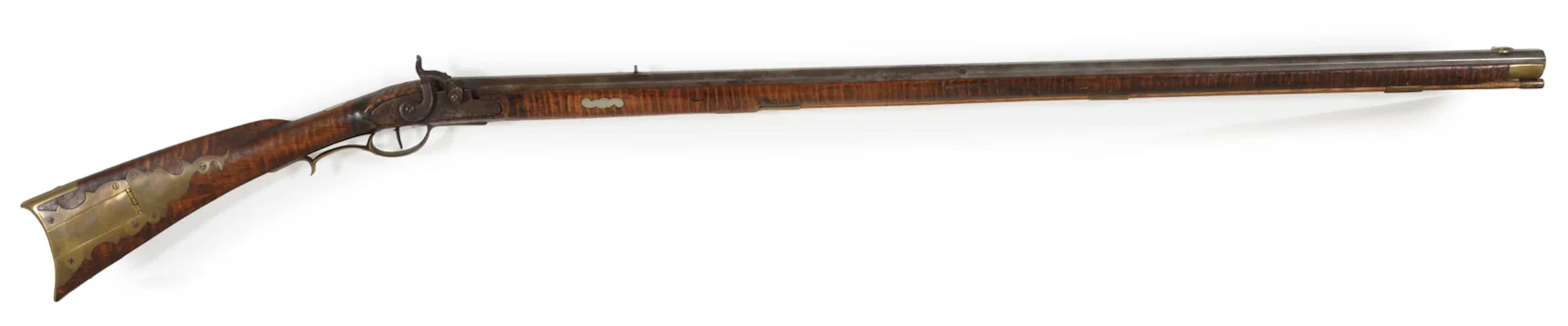 Antique N. Ashmore Kentucky percussion long rifle with curly maple