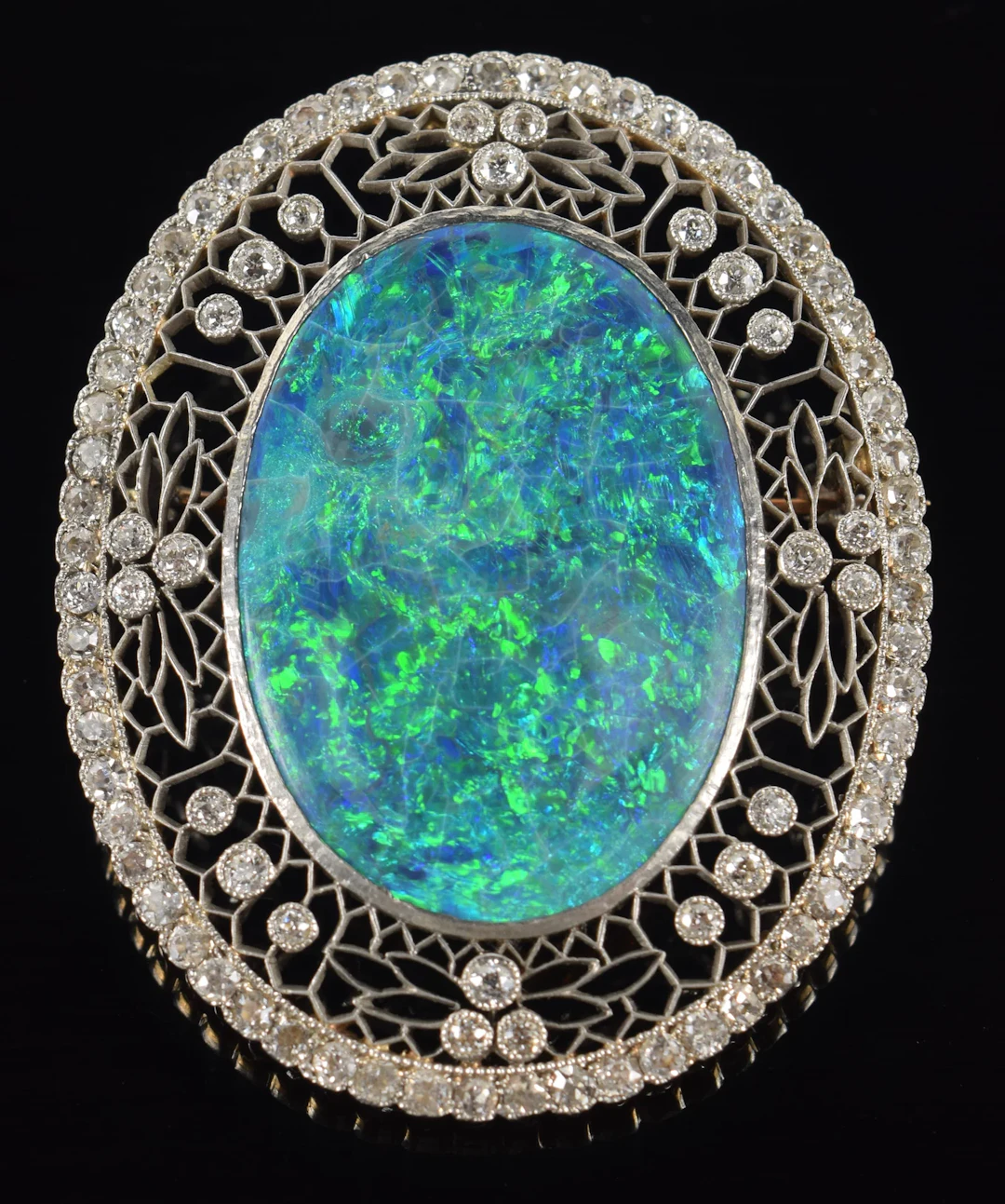Vintage 18K gold solid opal and diamond pin/pendant. Large oval opal