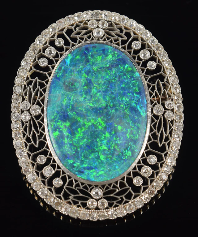 Vintage 18K gold solid opal and diamond pin/pendant. Large oval opal