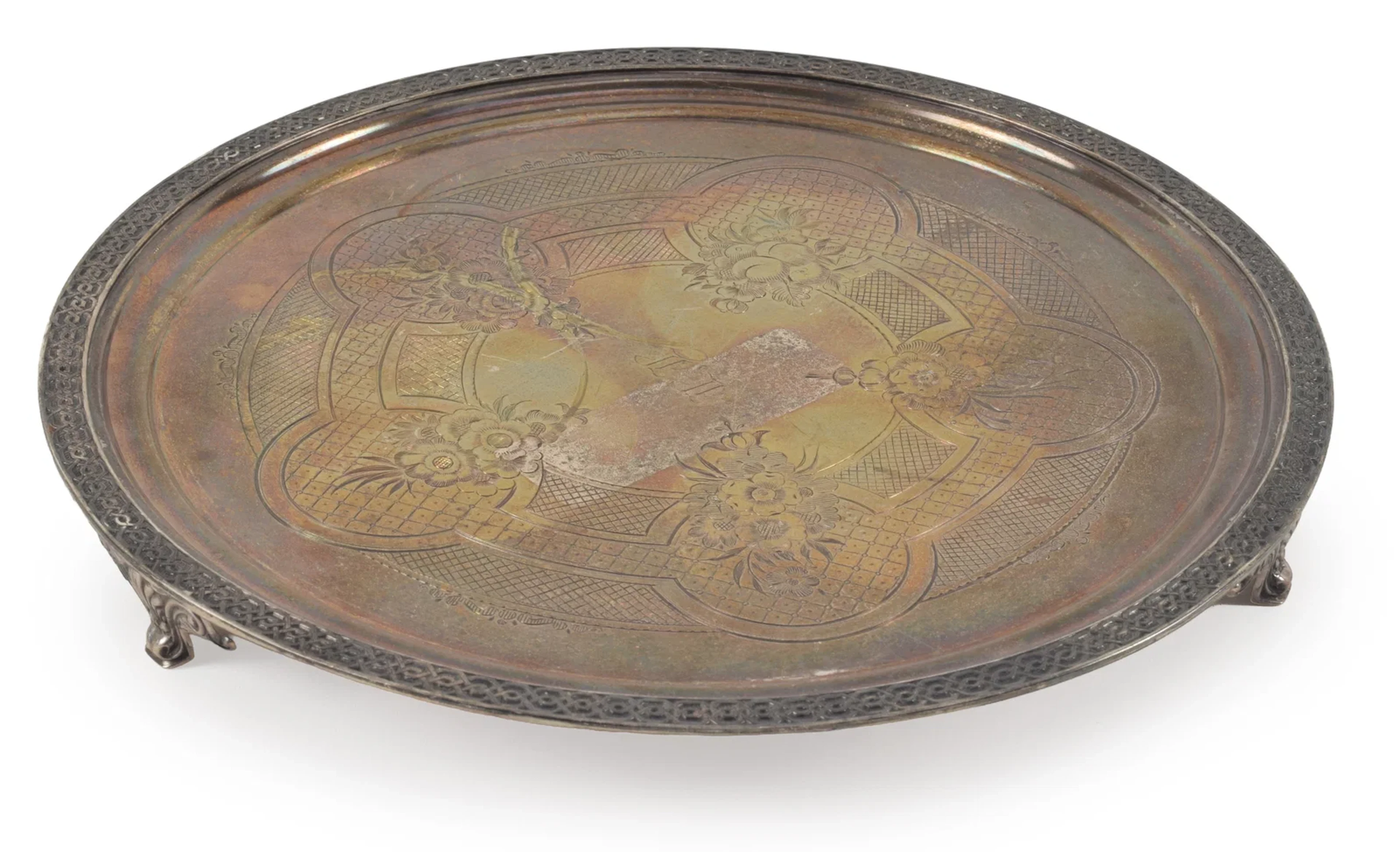 Tiffany & Co Sterling silver footed round salver with linked border