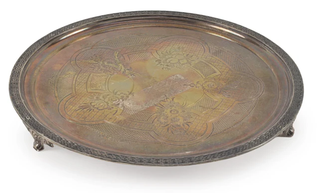 Tiffany & Co Sterling silver footed round salver with linked border