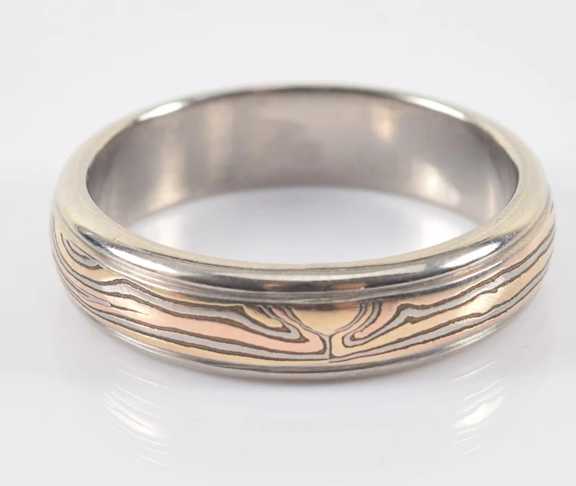 George Sawyer 14K gold and copper mokume gane band. Distinctive mixed