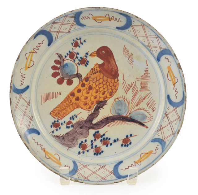 Dutch delftware polychrome decorated plate, early 18th Century. Center