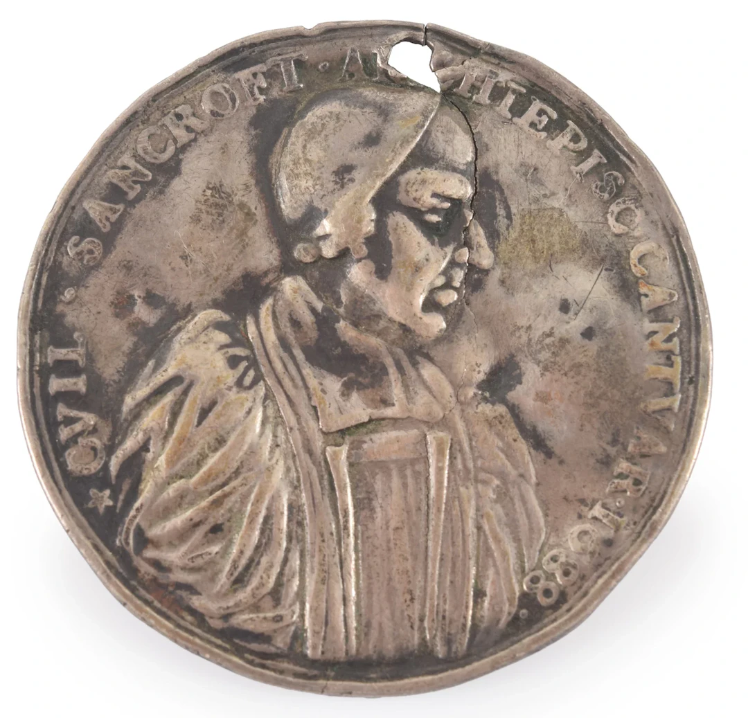 Silver 1688 commemorative medal depicting Archbishop of Canterbury