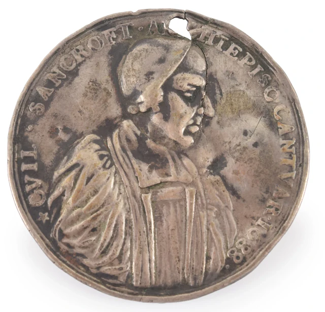 Silver 1688 commemorative medal depicting Archbishop of Canterbury