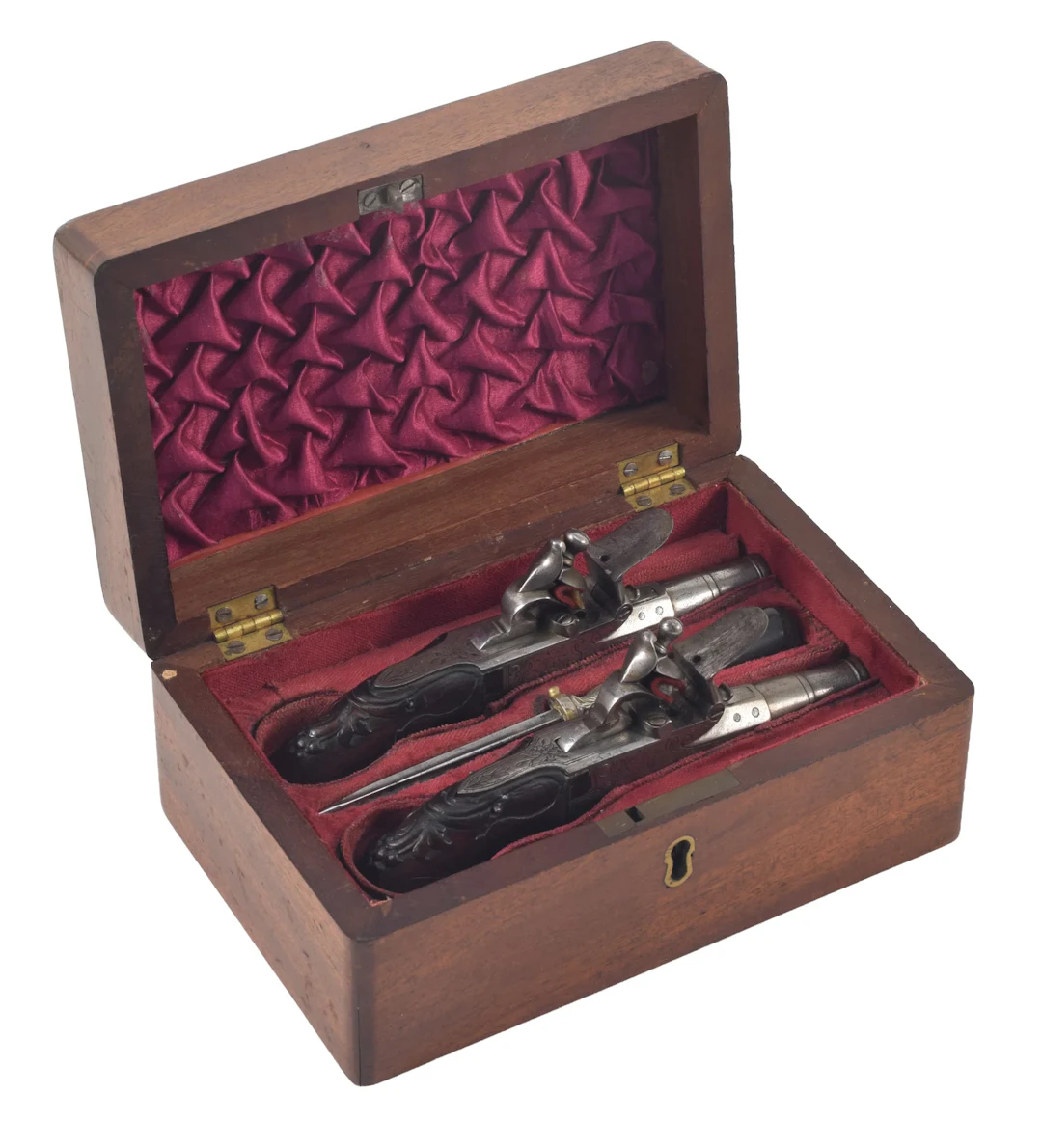 Cased Pair of Liege Central Box-Lock Flintlock Pistols with Fixed