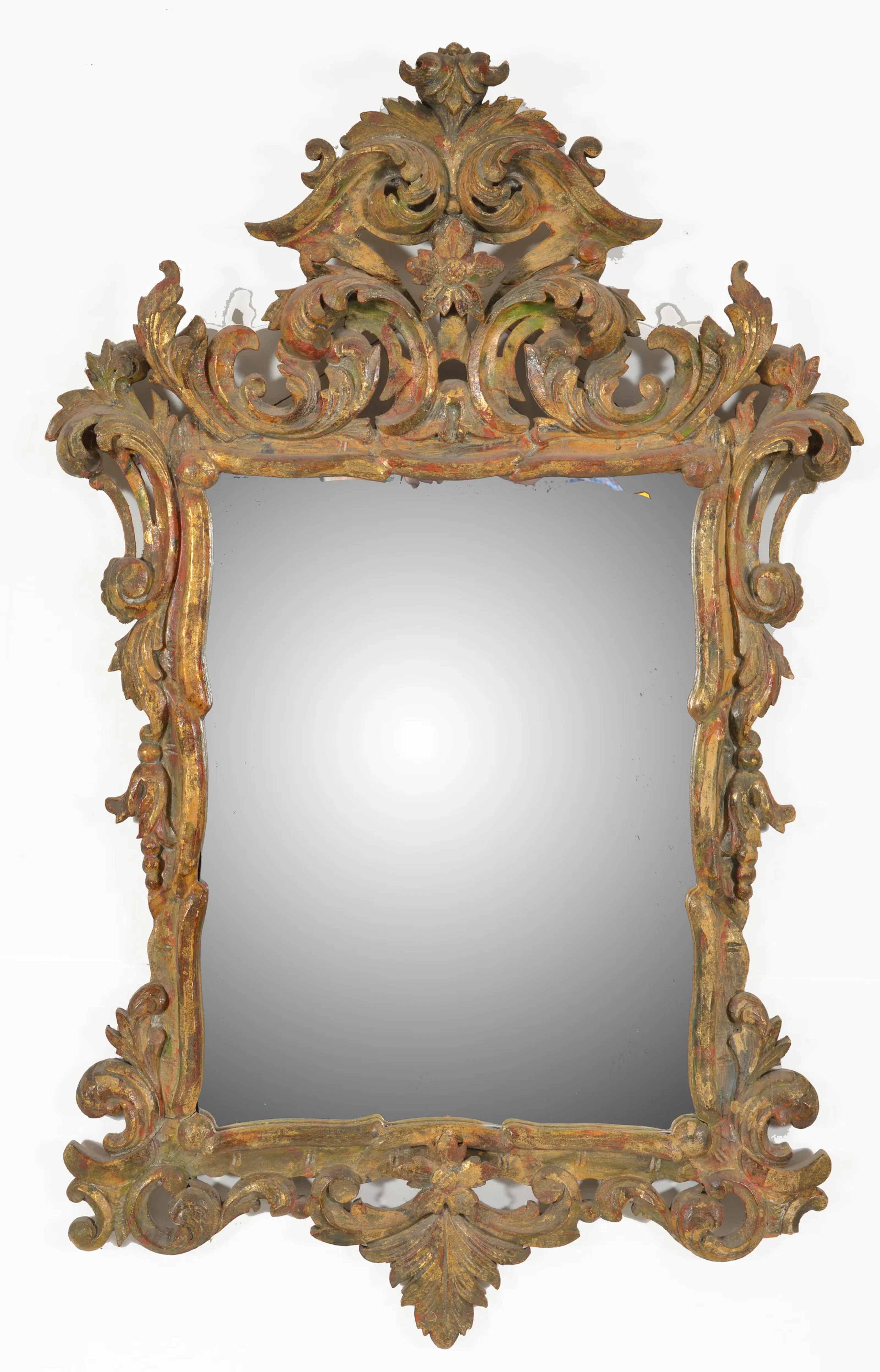 Baroque style Florentine floral carved and gilded mirror, 19th Century.