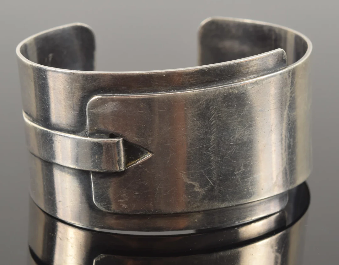 Lobel sterling silver buckle form cuff bracelet. Marked on interior.