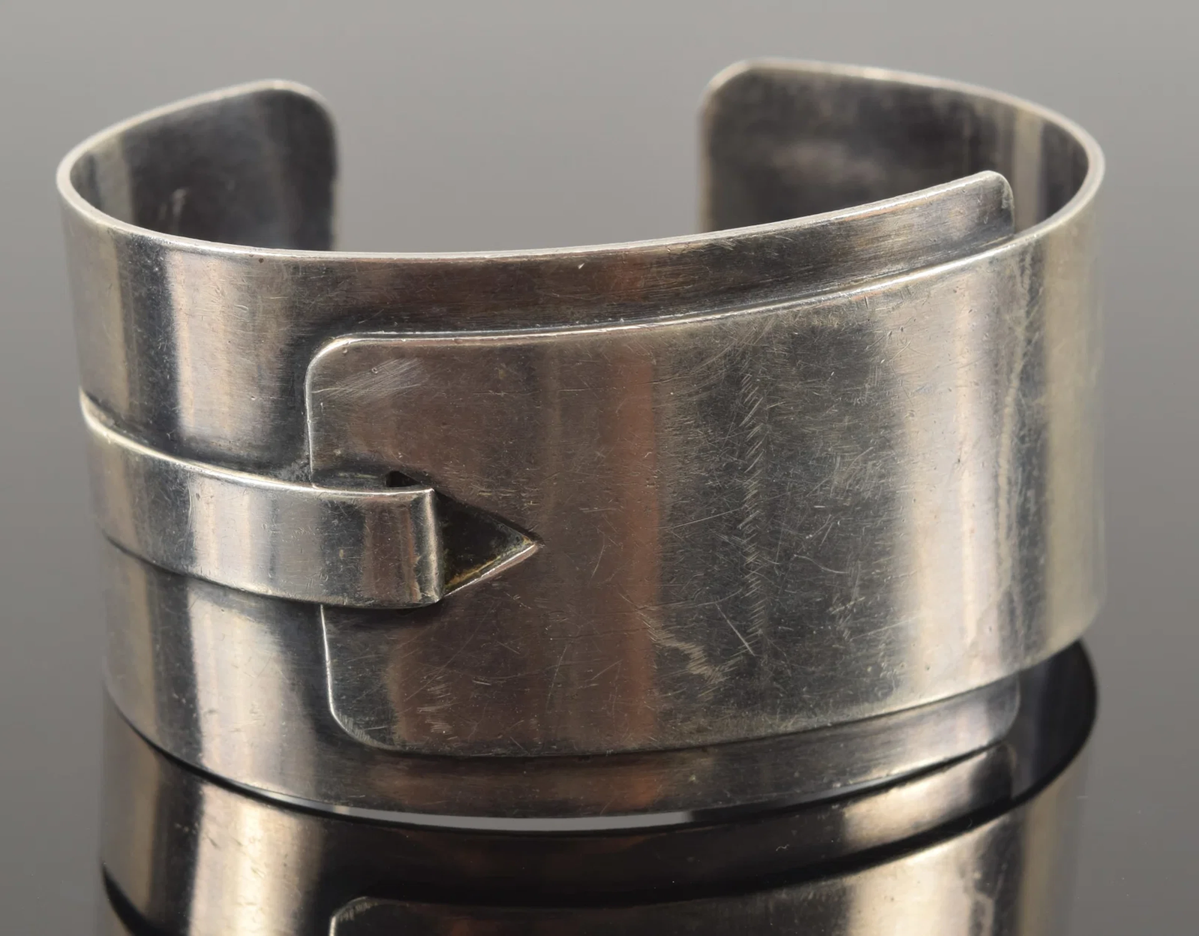 Lobel sterling silver buckle form cuff bracelet. Marked on interior.