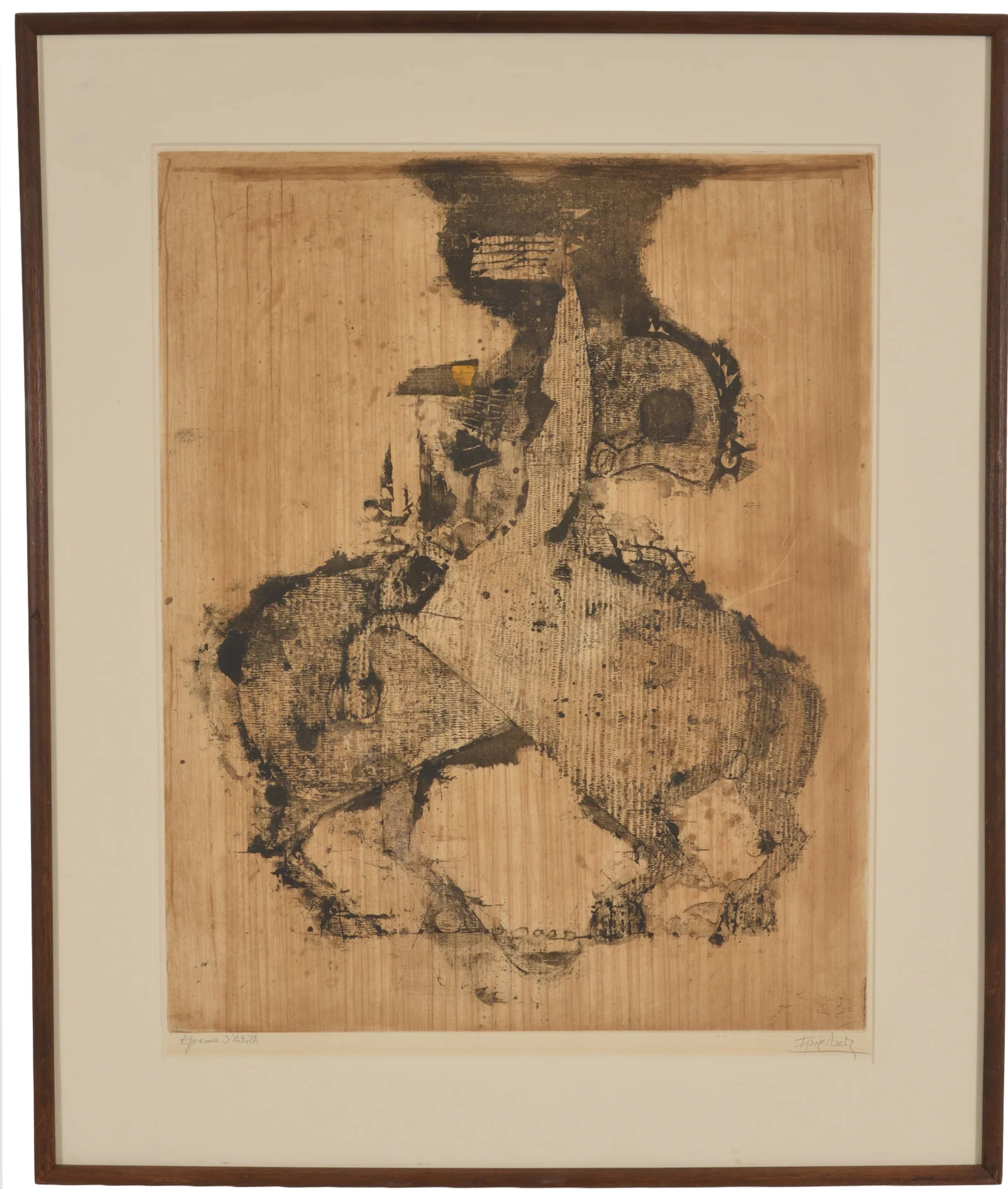 Johnny Friedlander. Two Horses. Aquatint . Artist proof, signed lower