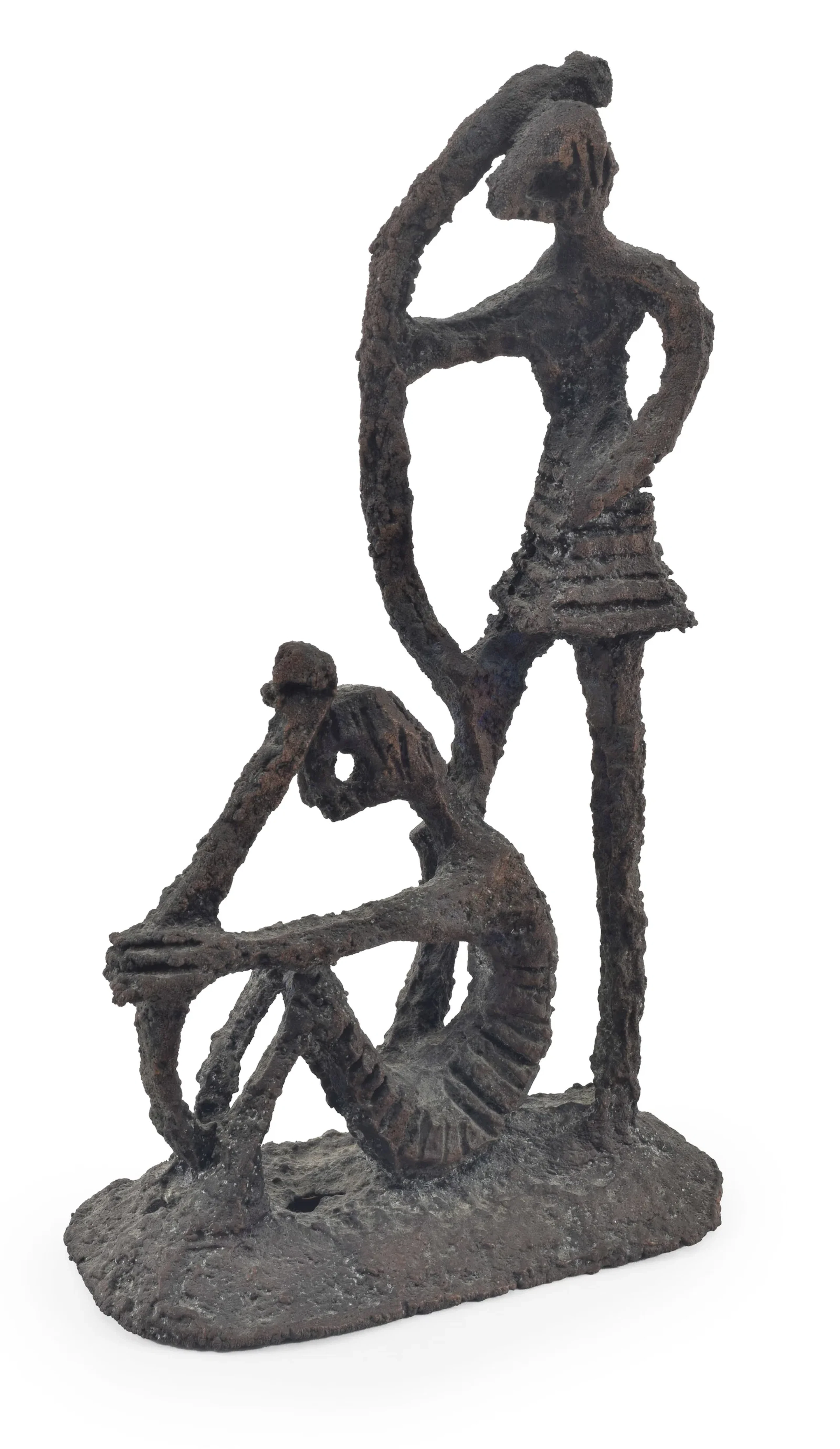 Aharone Bezalel. Israel. Modernist bronze sculpture of 2 archers.