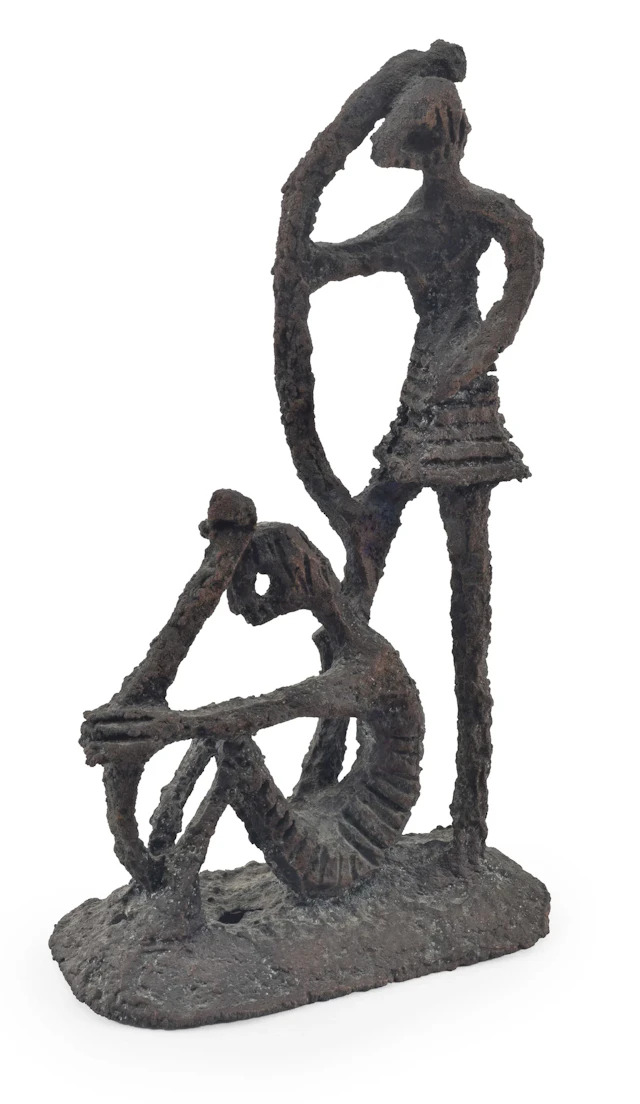 Aharone Bezalel. Israel. Modernist bronze sculpture of 2 archers.