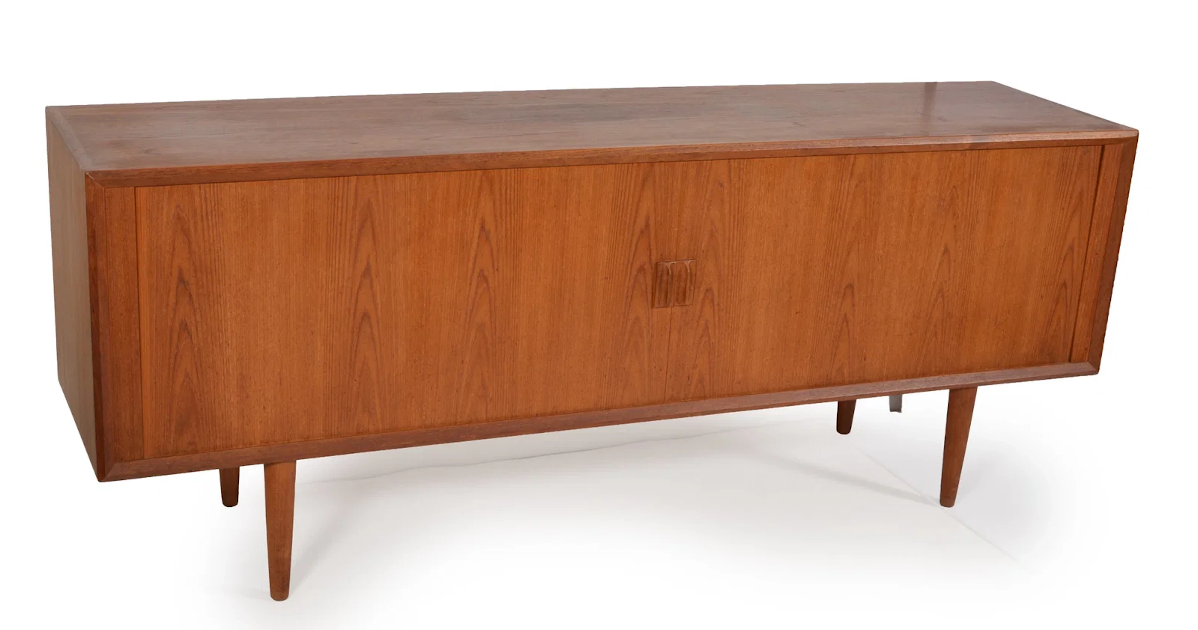Svend Aage Larsen teak tambour door credenza for Faarup Mobelfabrik.