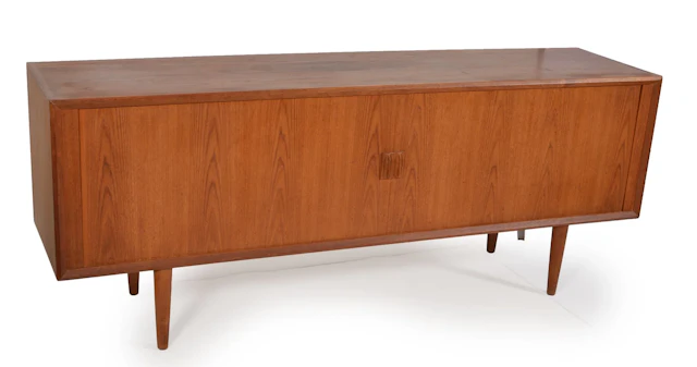 Svend Aage Larsen teak tambour door credenza for Faarup Mobelfabrik.