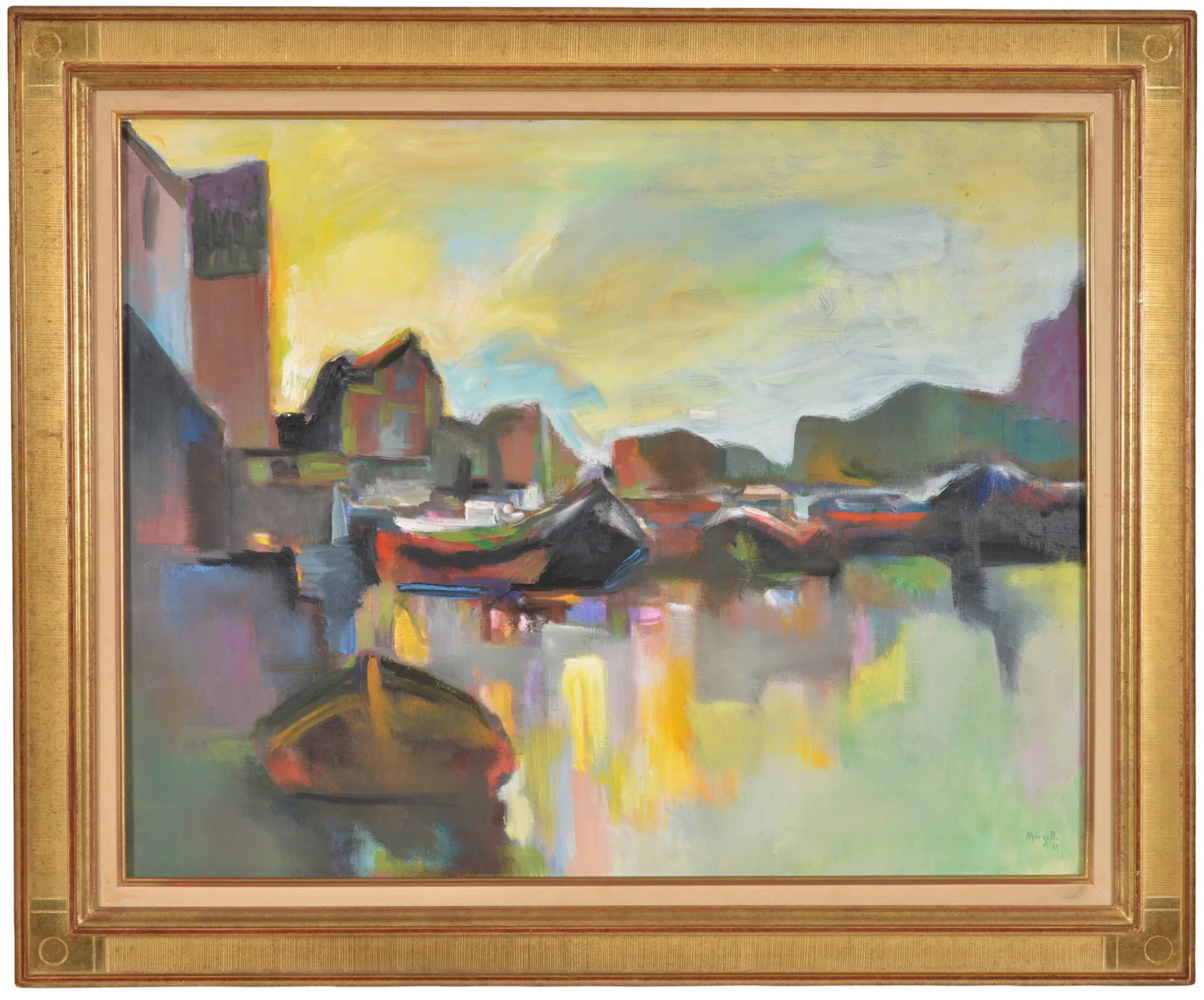 Jean Marzelle, French 20th Century. Netherlands port scene titled