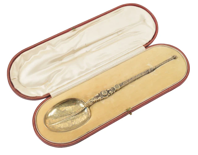 Edwardian Renaissance revival cased Sterling silver serving spoon