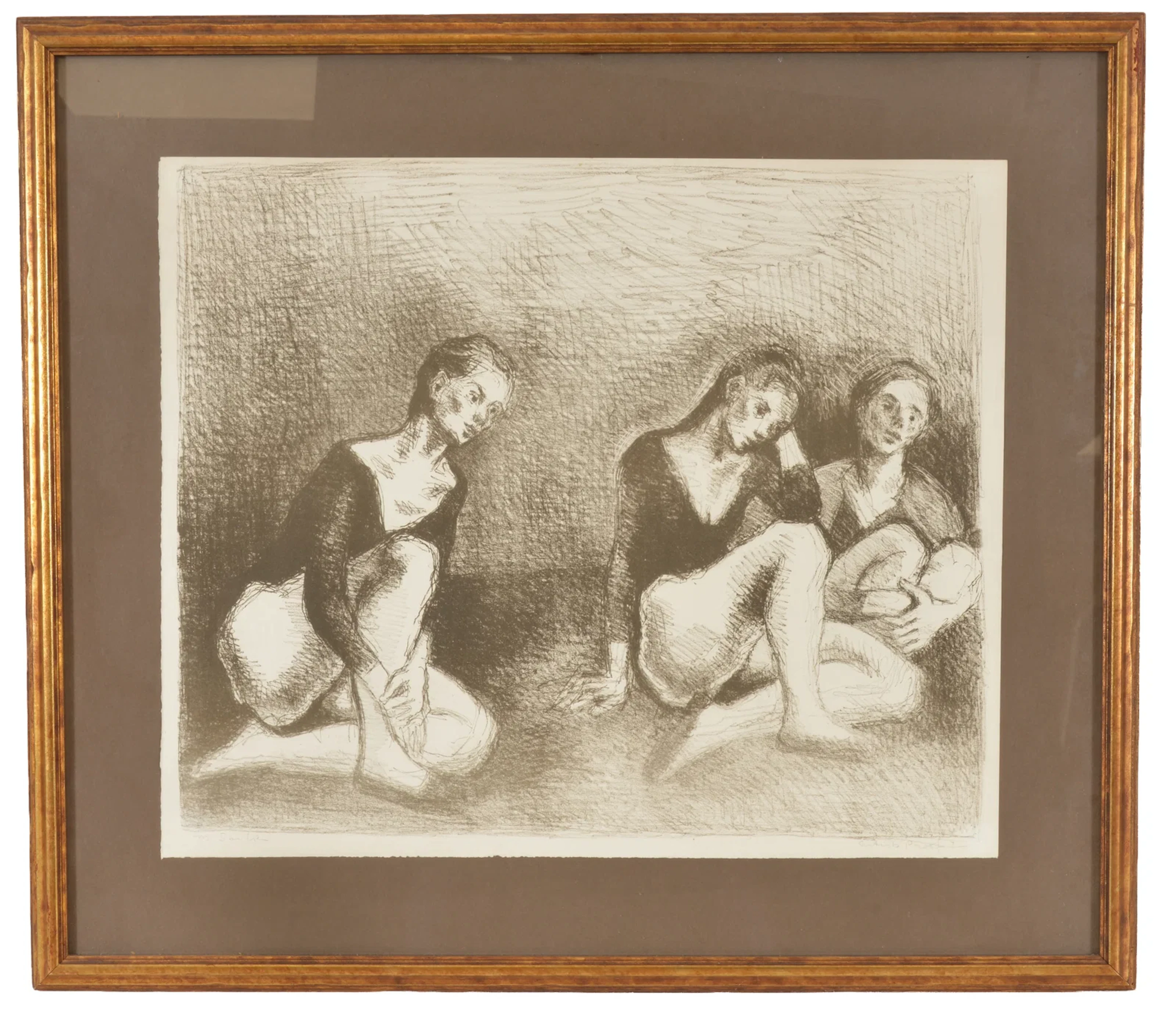 Moses Soyer, Russian-American. Resting Dancers. Lithograph, artist