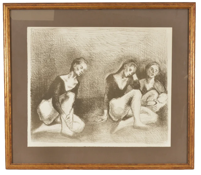 Moses Soyer, Russian-American. Resting Dancers. Lithograph, artist